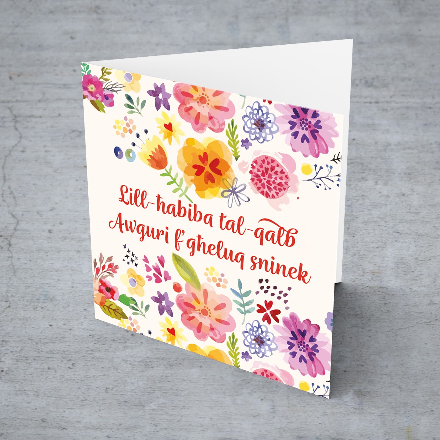 Colourful floral birthday card for best friend / bestie in Maltese