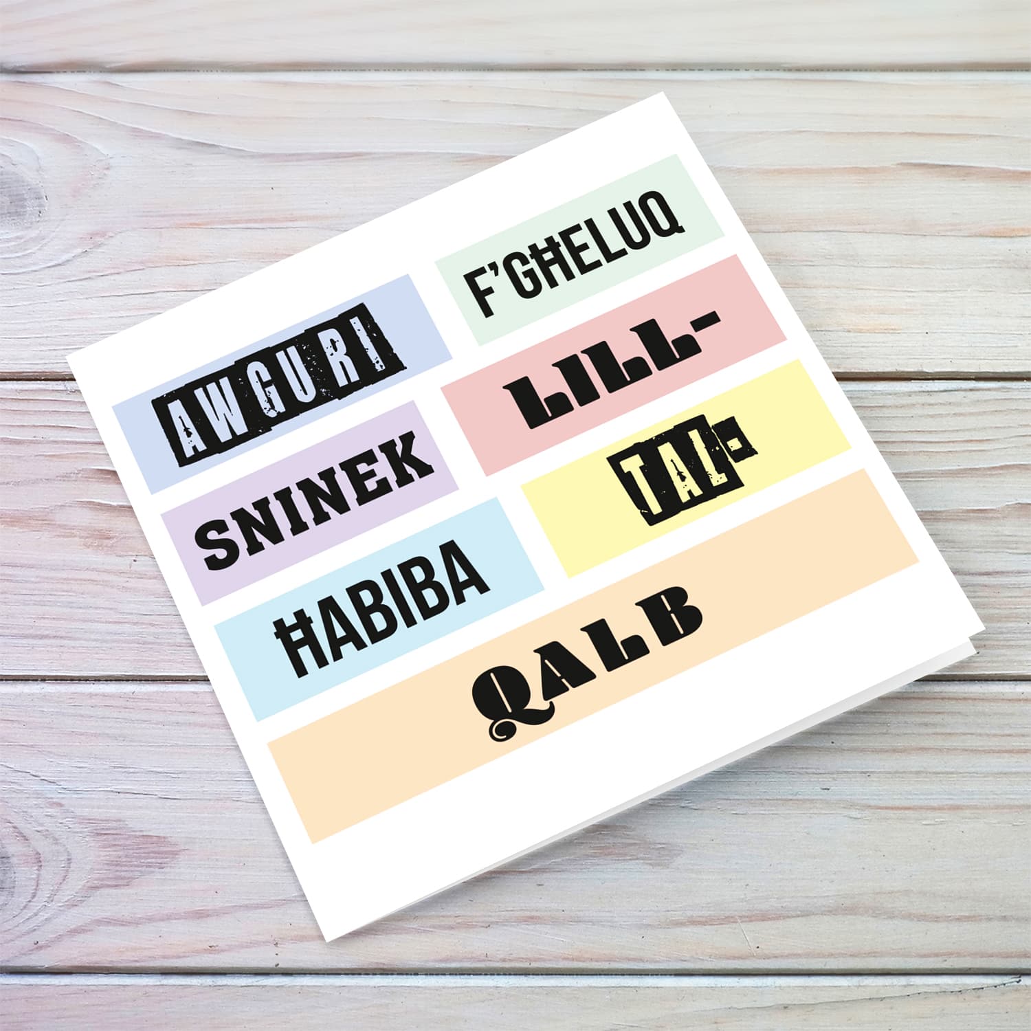 Colourful, modern pastel coloured birthday card for bestie / best friend in Maltese
