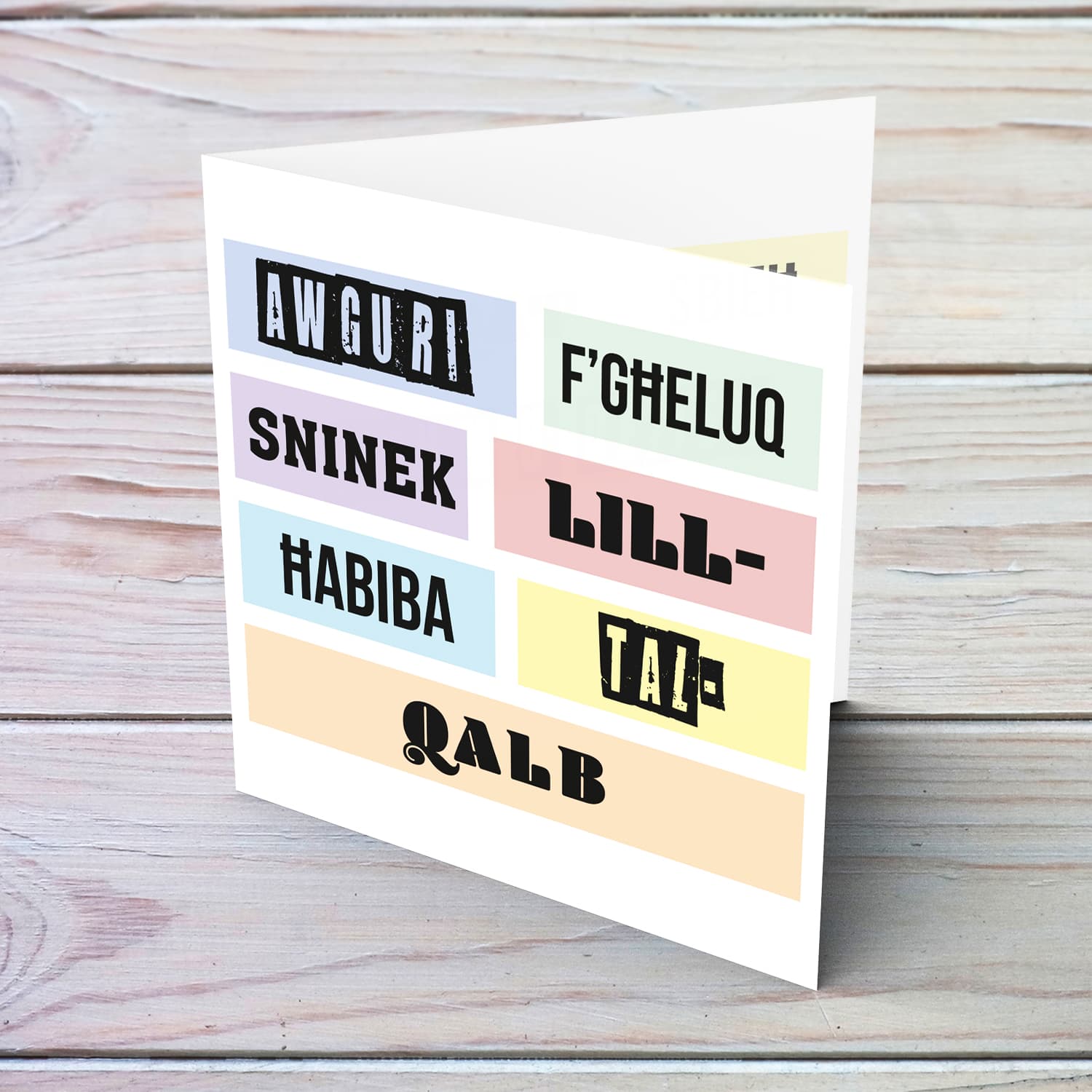 Colourful, modern pastel coloured birthday card for bestie / best friend in Maltese