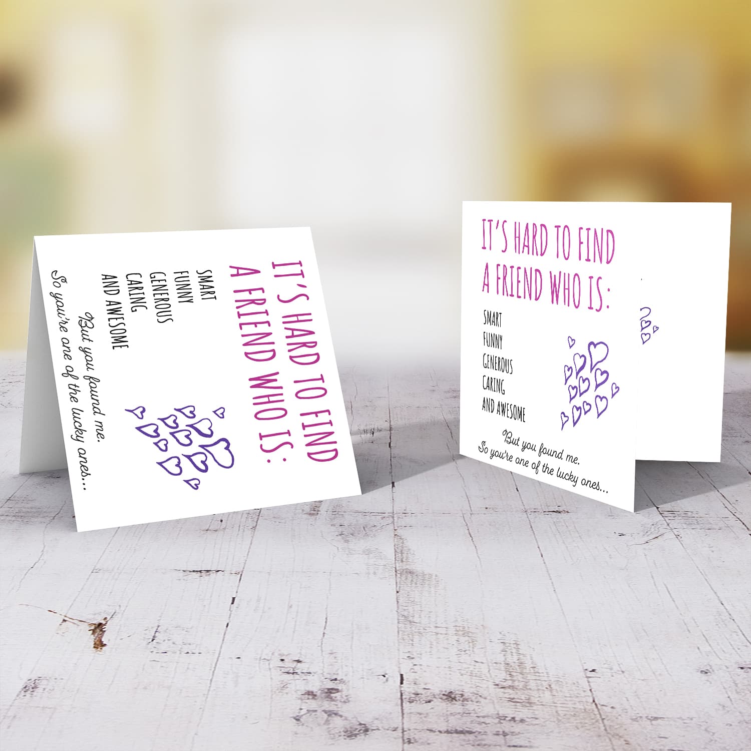 Funny birthday card for bestie in purple, pink and black text in English
