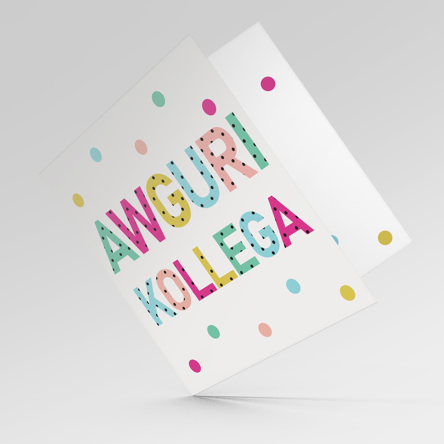 Colourful text with polka dots - Awguri kollega -  birthday card for colleague in Maltese