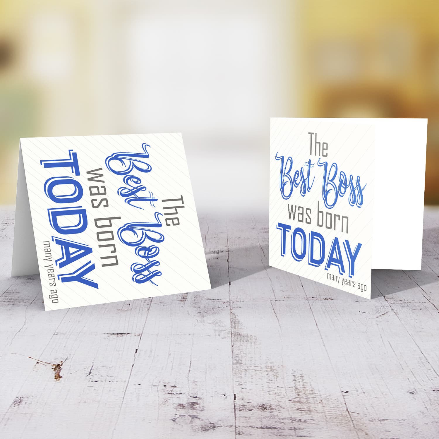 Funny Birthday card for Boss with striped background and shade of blue text in English