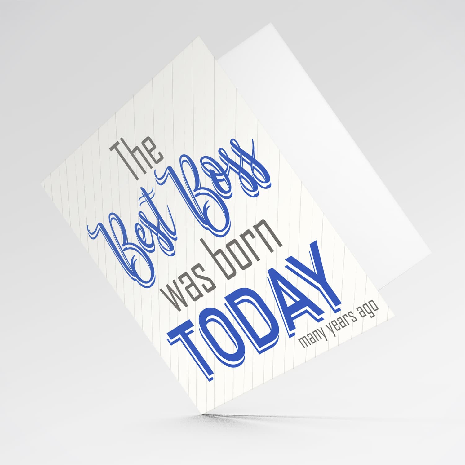 Funny Birthday card for Boss with striped background and shade of blue text in English