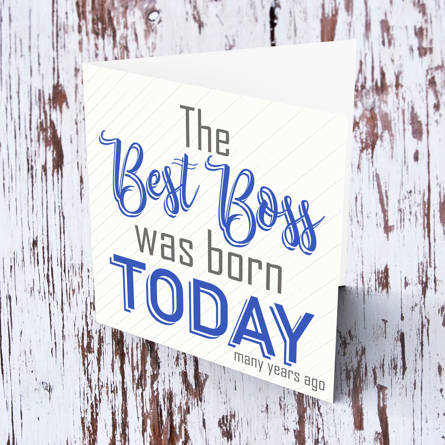 Funny Birthday card for Boss with striped background and shade of blue text in English