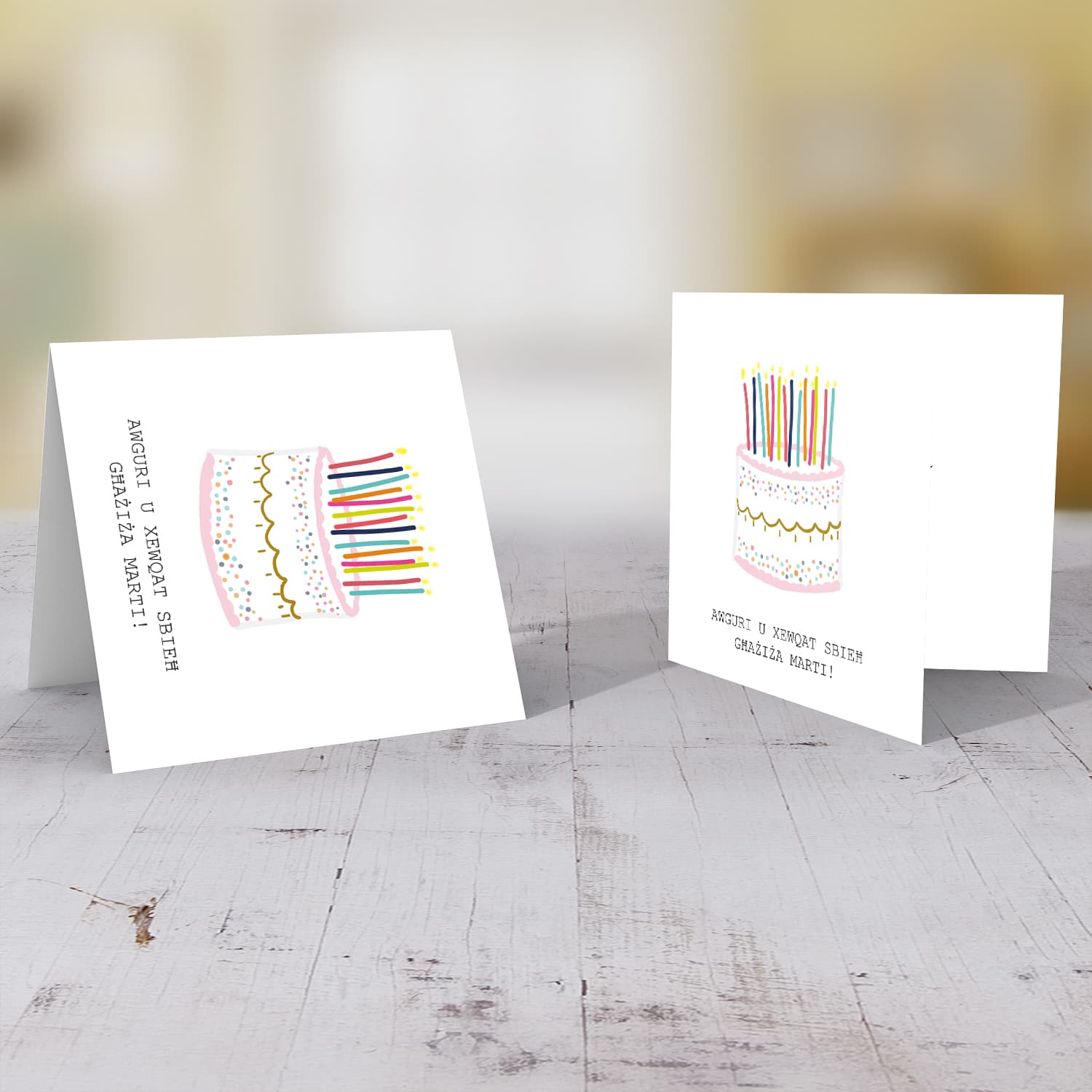 Birthday cake themed card for wife in Maltese