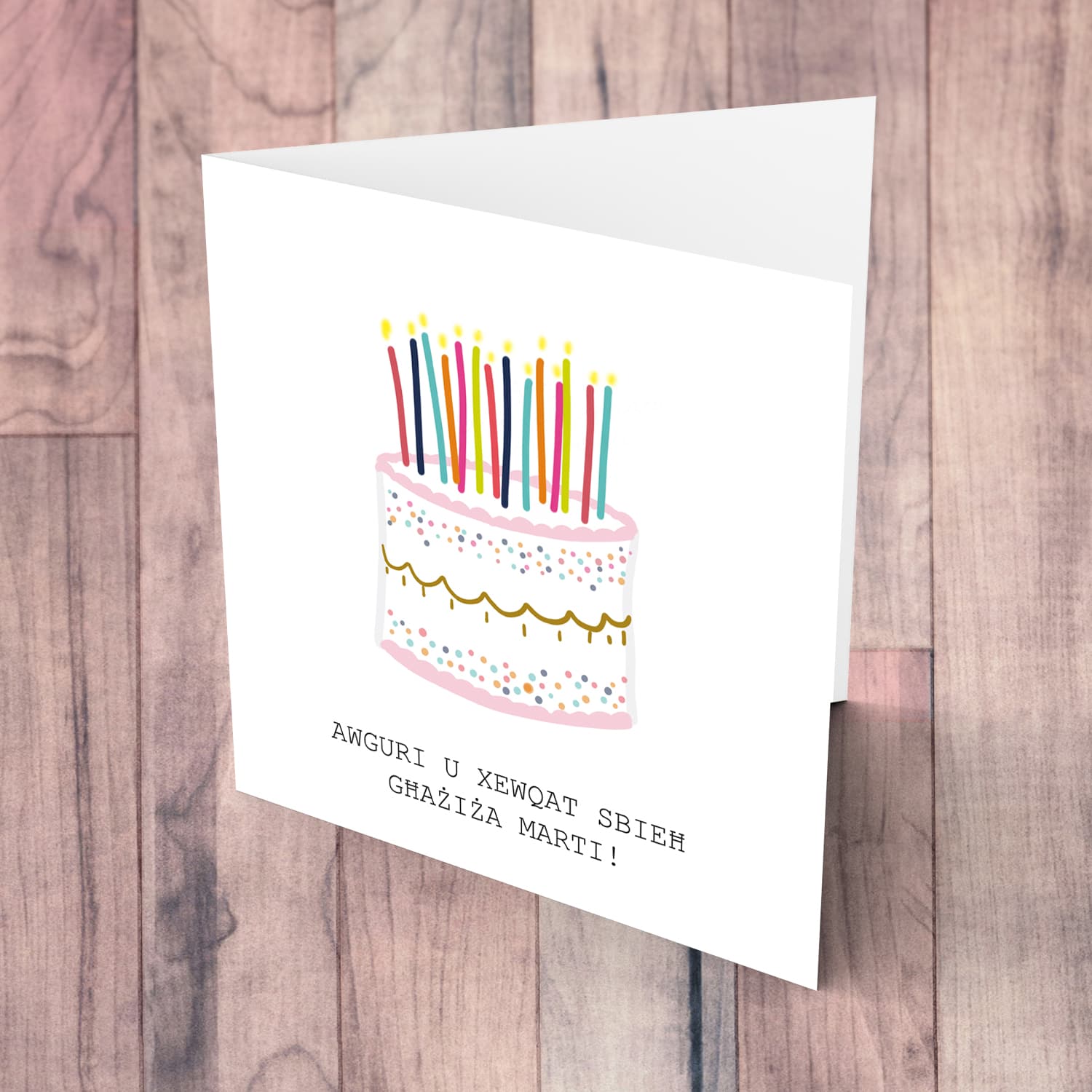 Birthday cake themed card for wife in Maltese