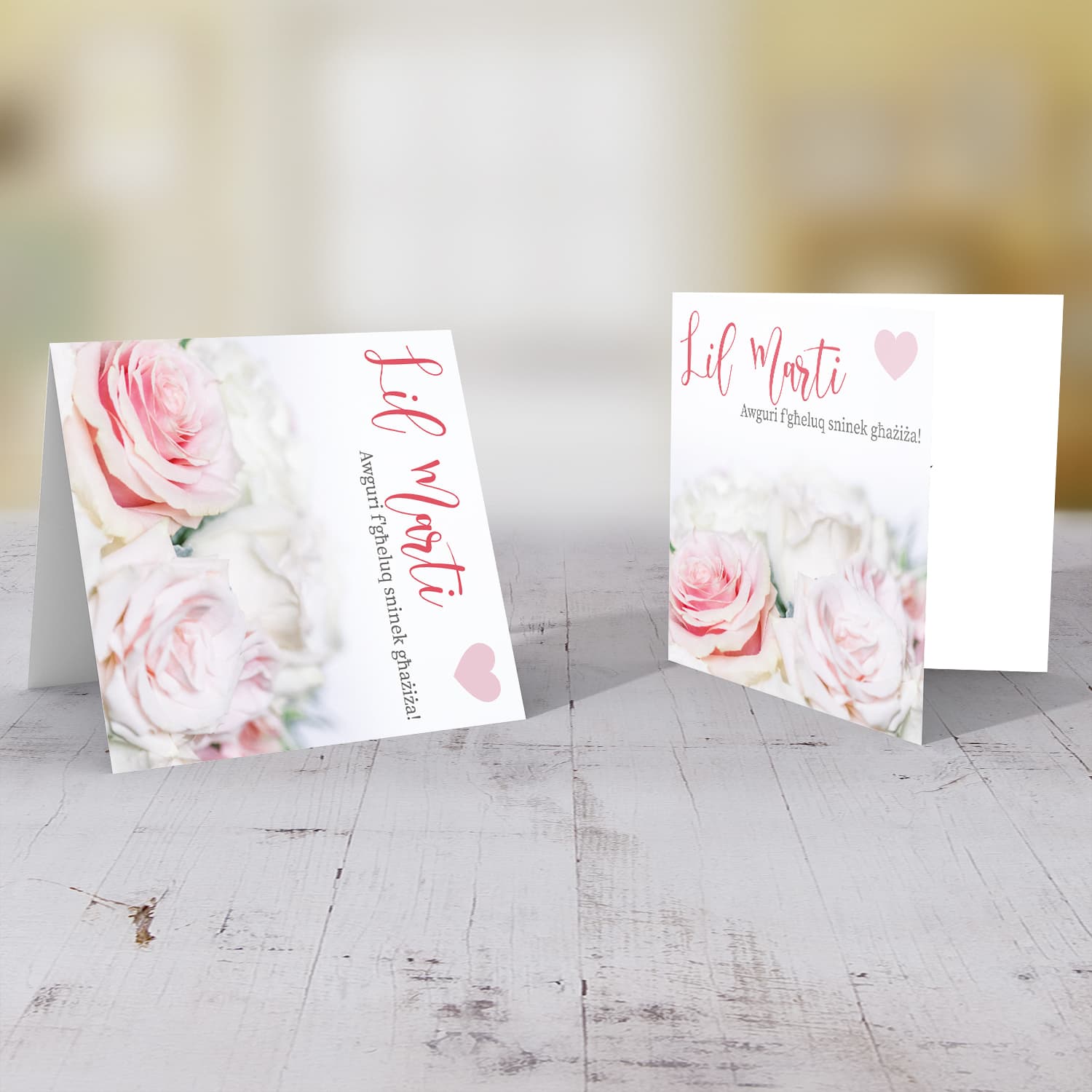 Birthday card for wife in Maltese with pink and white roses