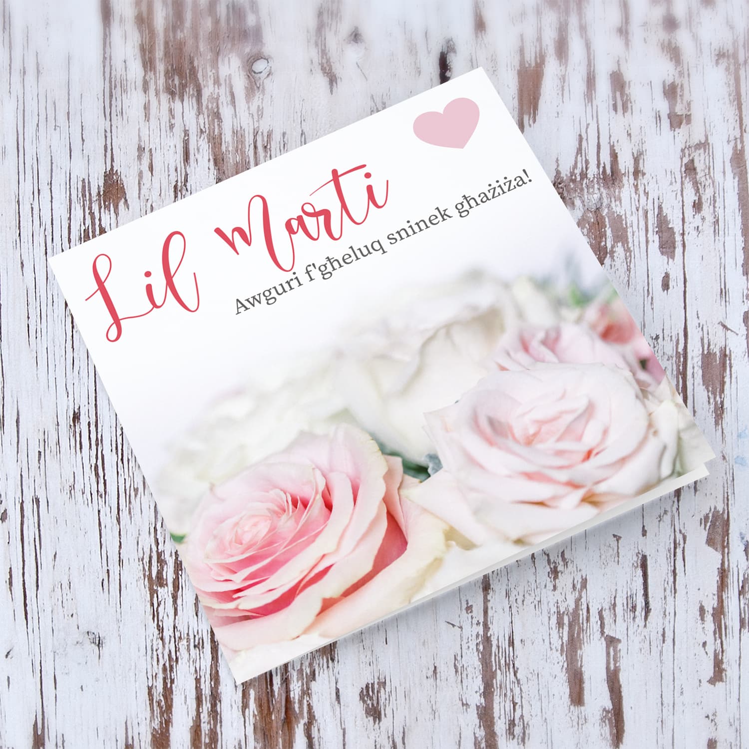 Birthday card for wife in Maltese with pink and white roses