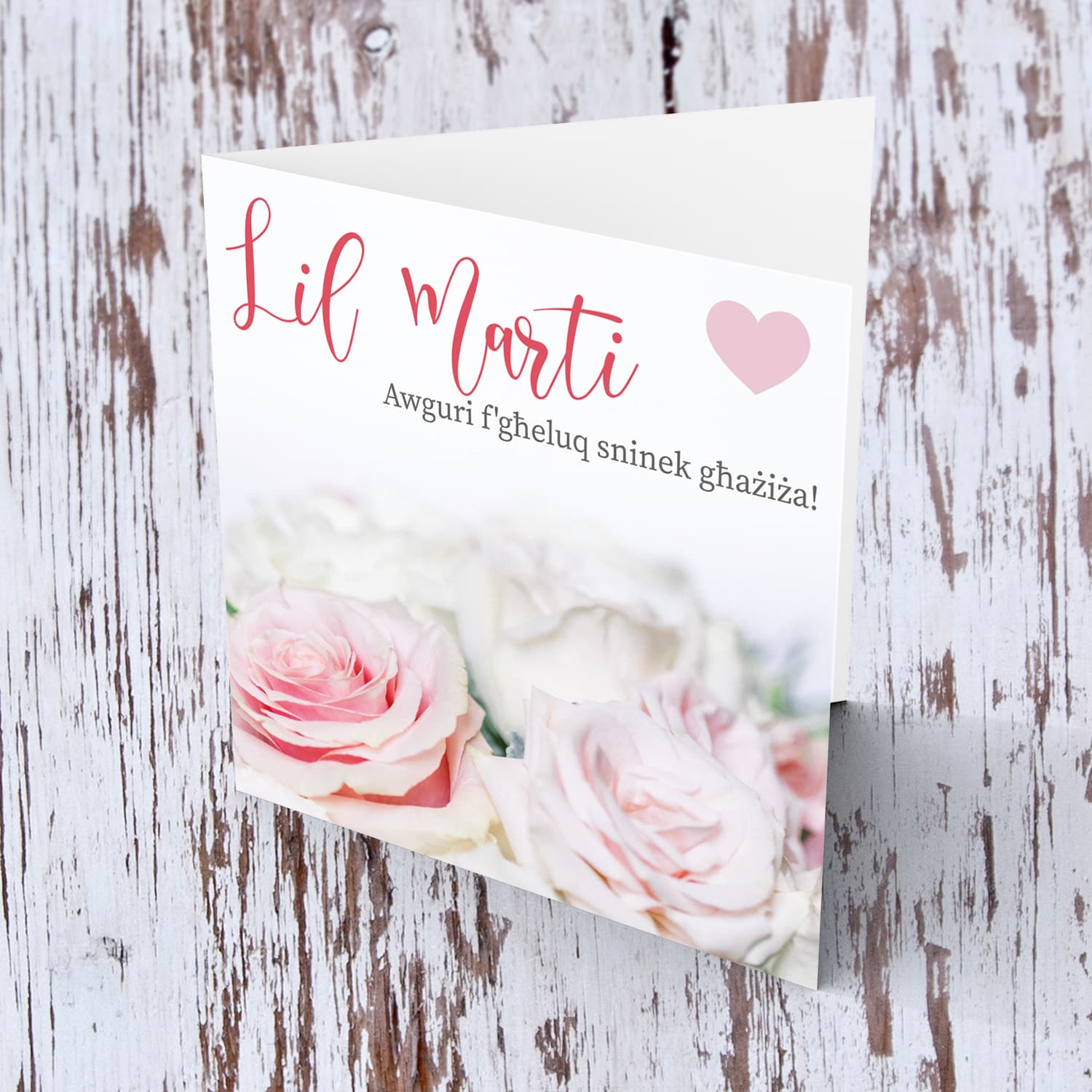 Birthday card for wife in Maltese with pink and white roses