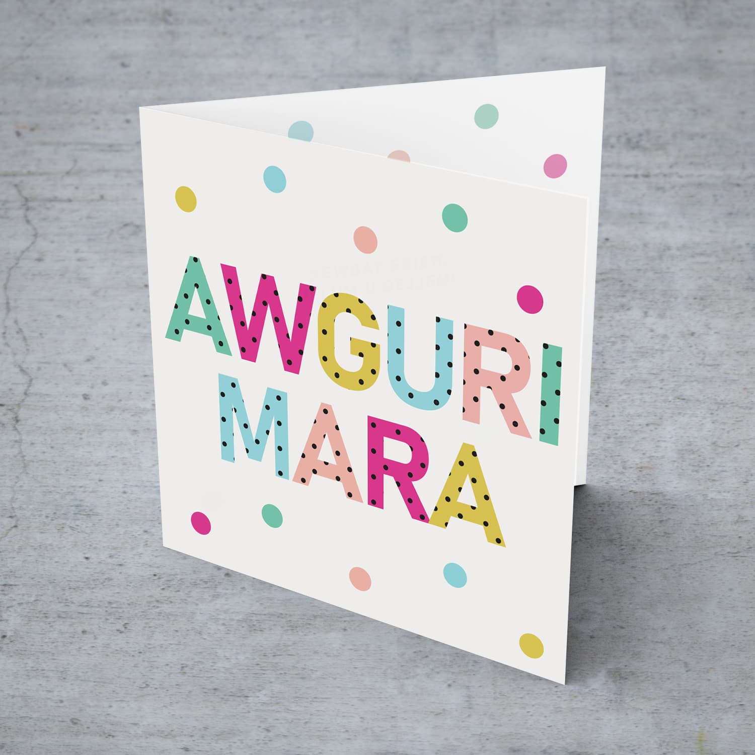 Colourful text with polka dots - Awguri Mara card for wife / girlfriend / partner in Maltese