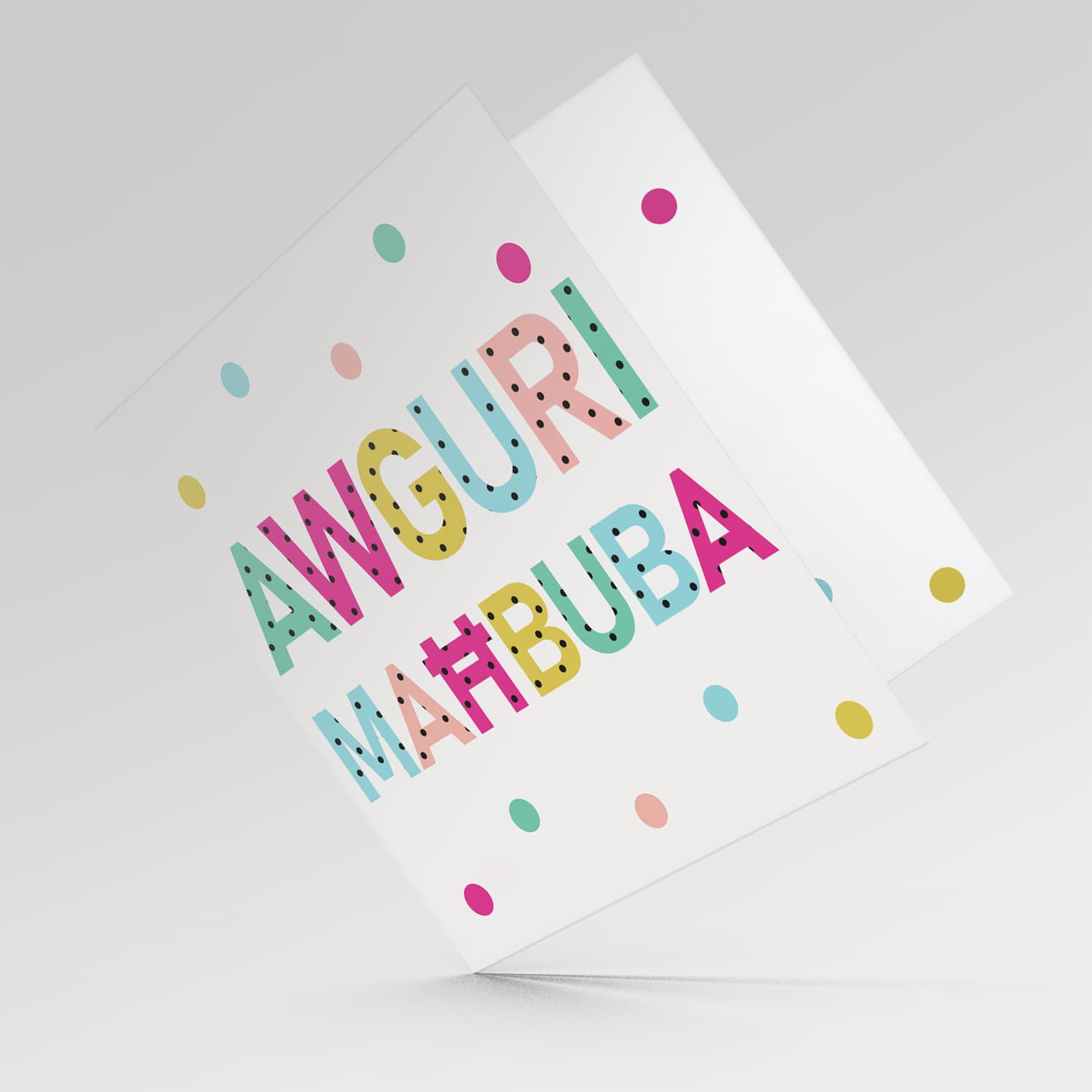Colourful text with polka dots - Awguri maħbuba  card for wife / girlfriend / partner in Maltese