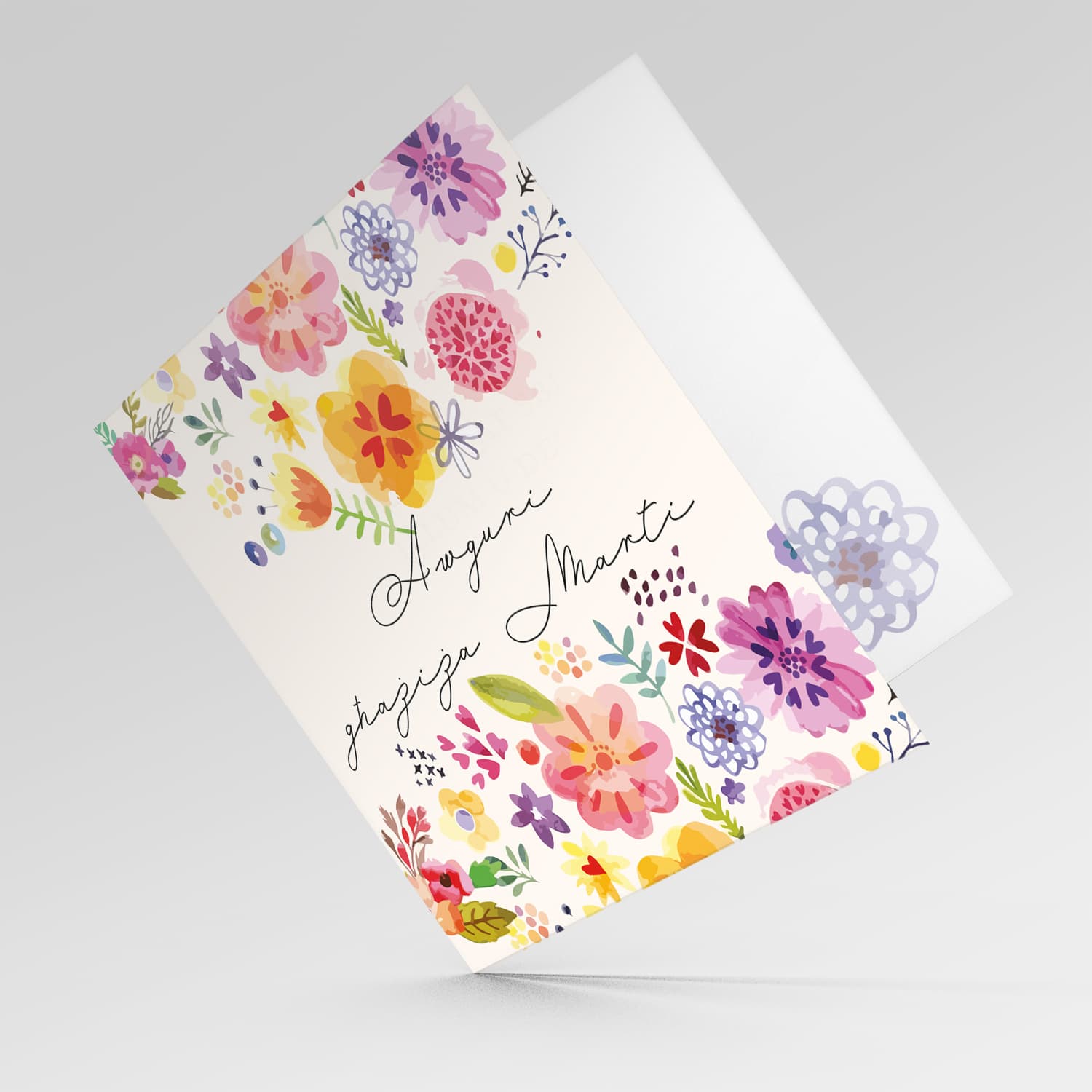 Colourful floral birthday card for wife in Maltese