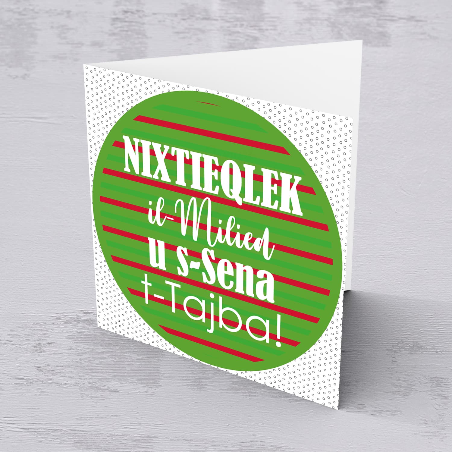 Bauble themed Christmas card in Maltese