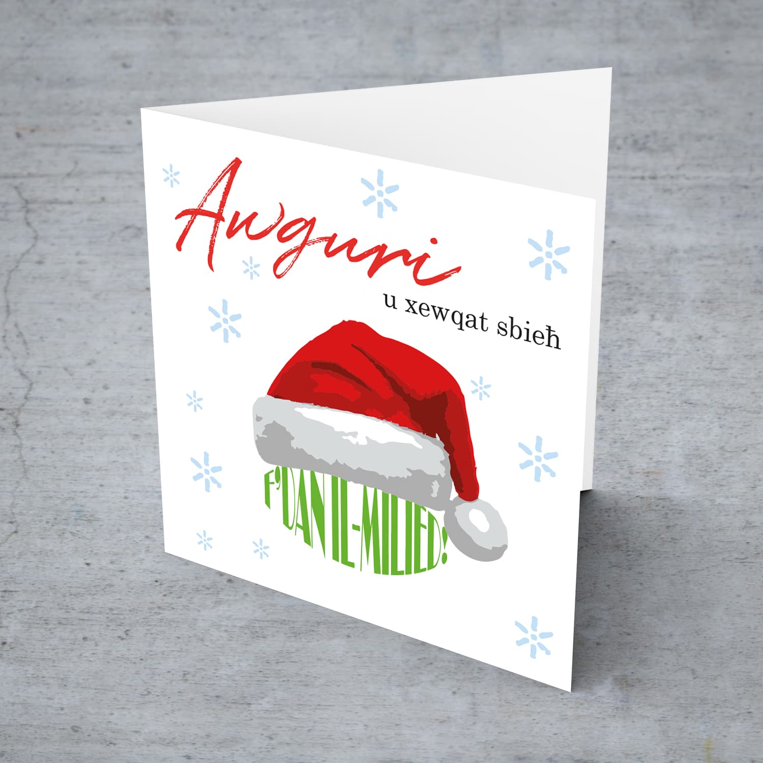 Santa's hat themed Christmas card in Maltese