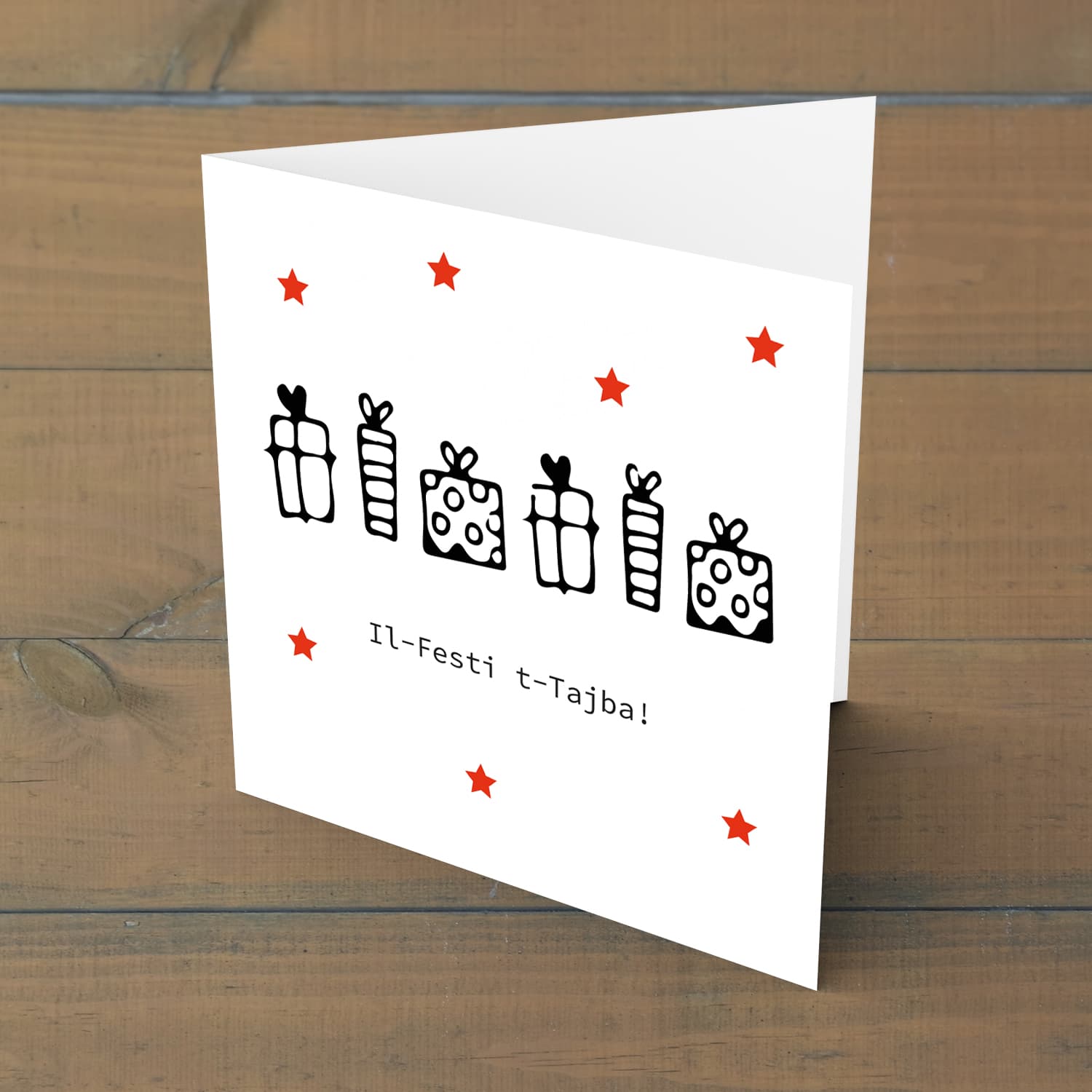 Minimalist presents Christmas card in Maltese