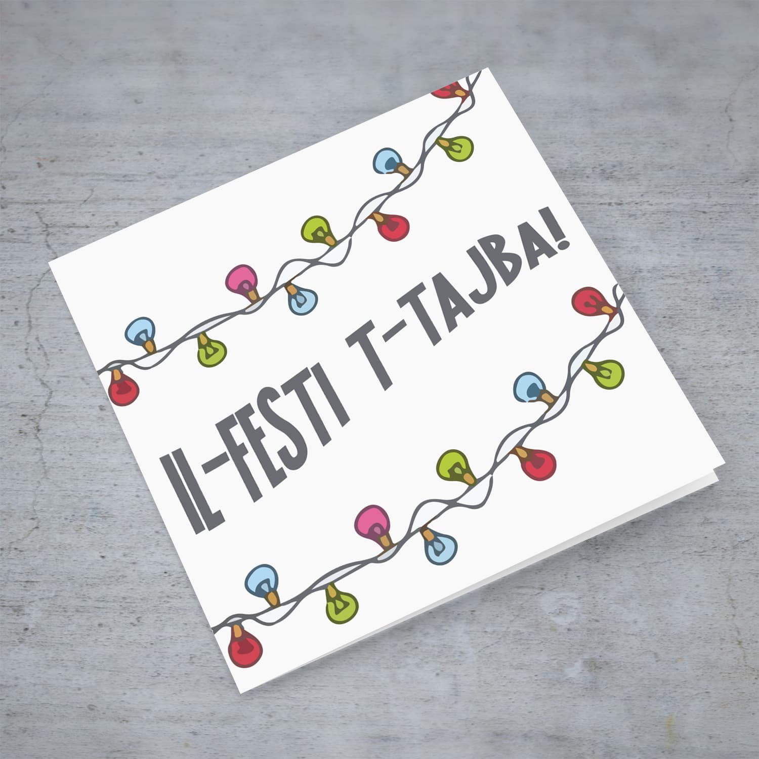 Christmas lights themed Christmas card in Maltese