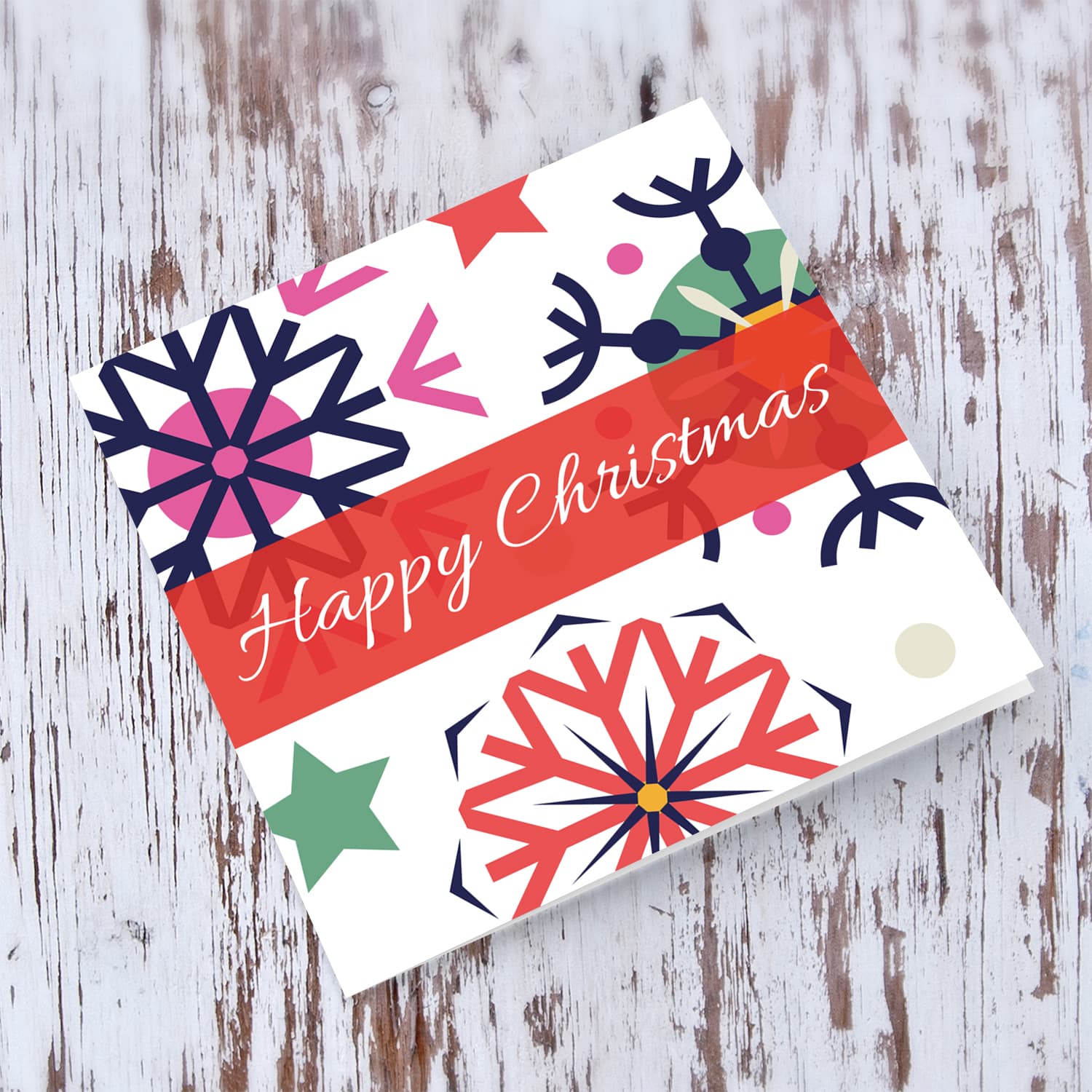 Colourful snowflakes Christmas card in English