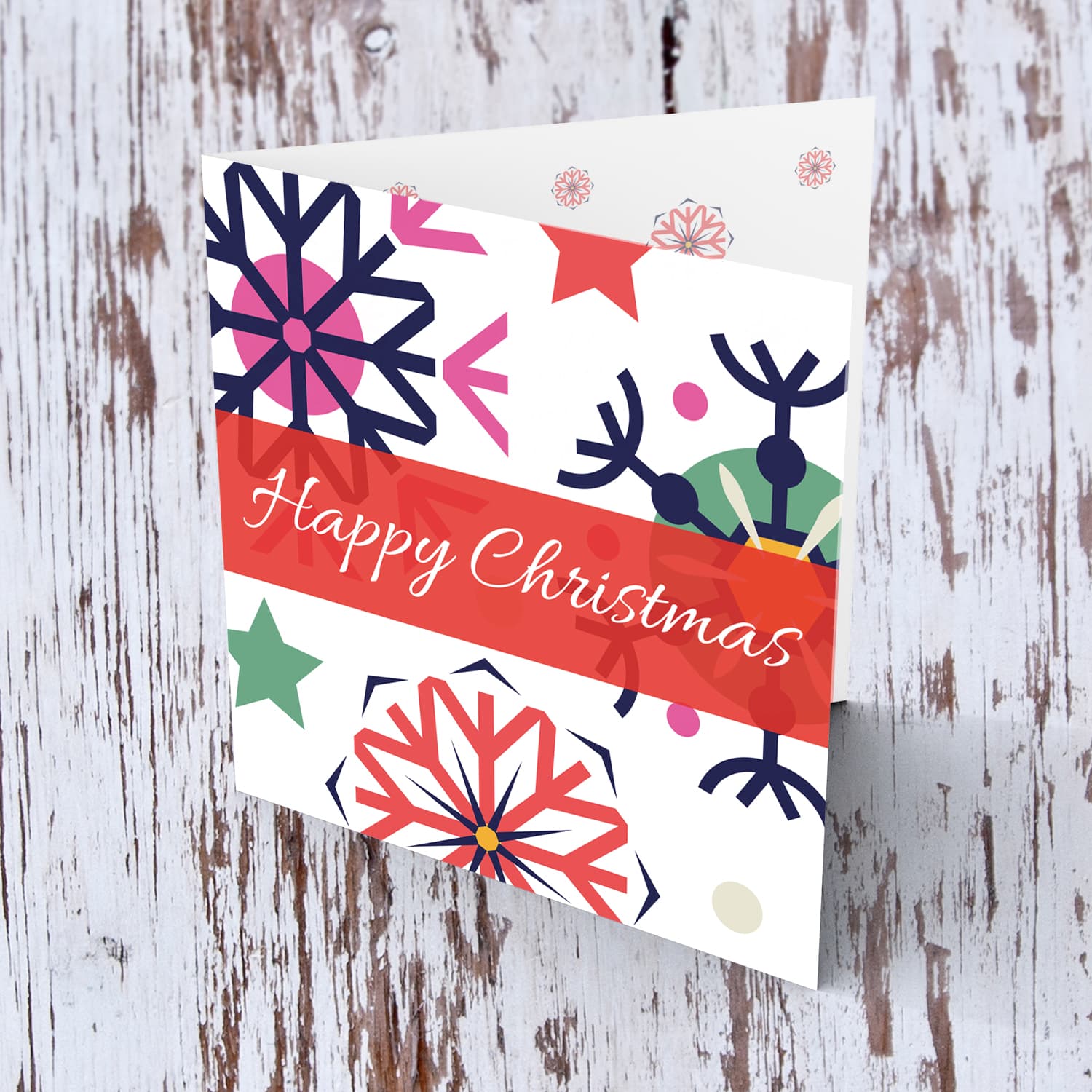 Colourful snowflakes Christmas card in English