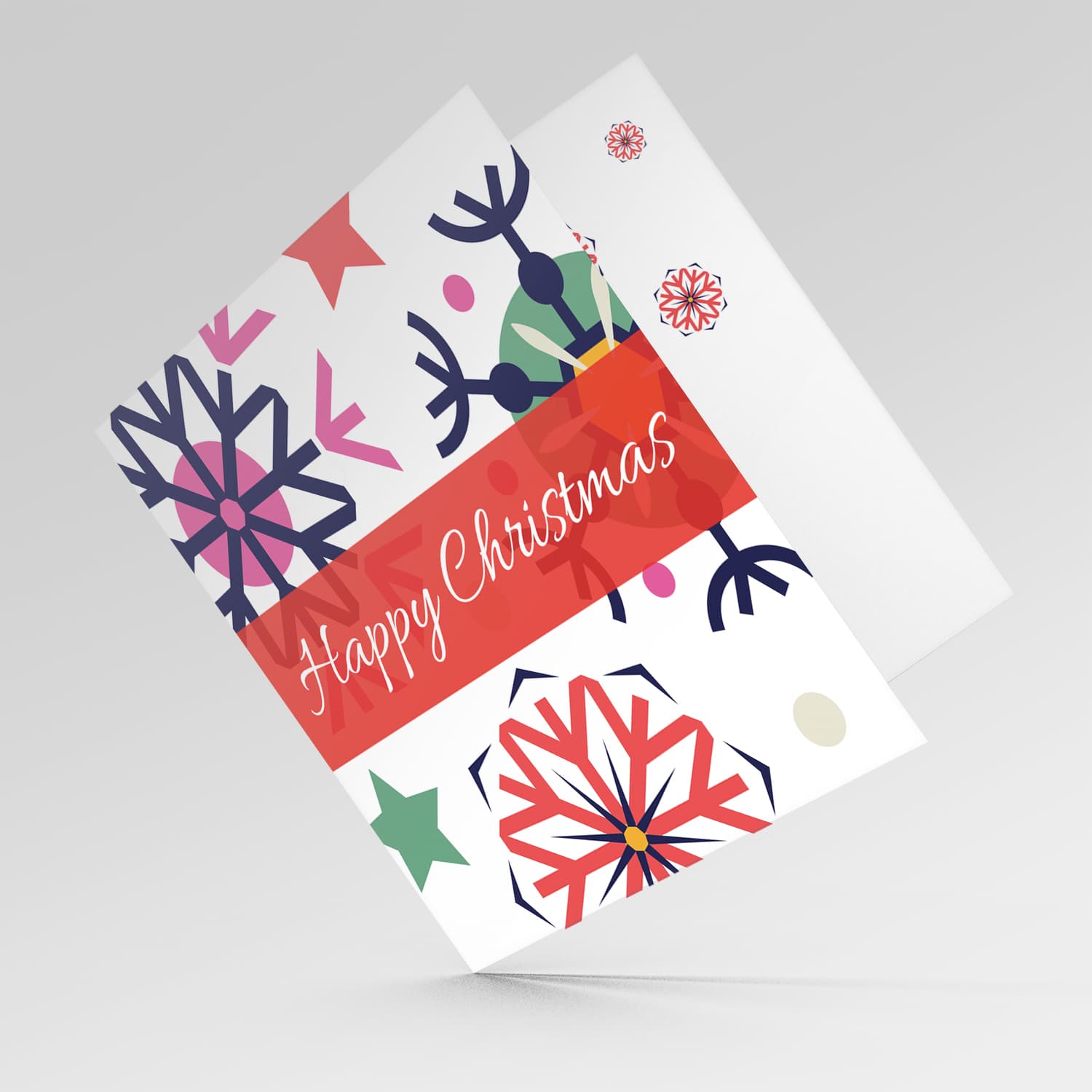 Colourful snowflakes Christmas card in English