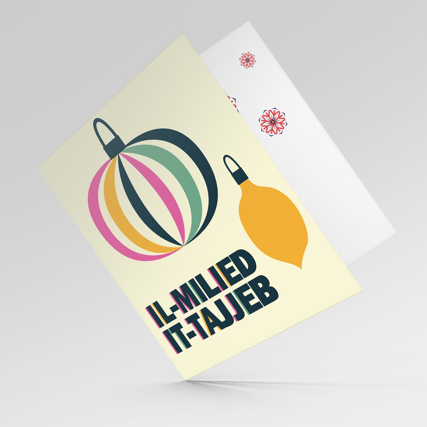 Colourful bauble Christmas card in Maltese