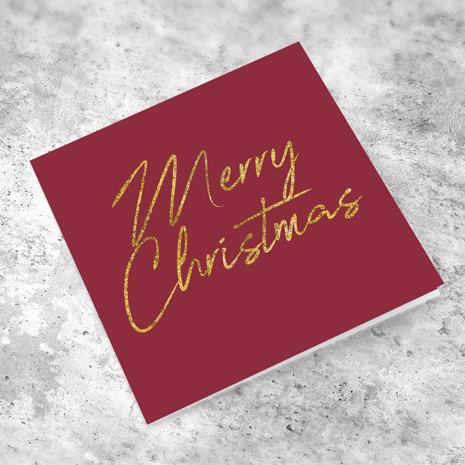 Golden glitter open Christmas card in English