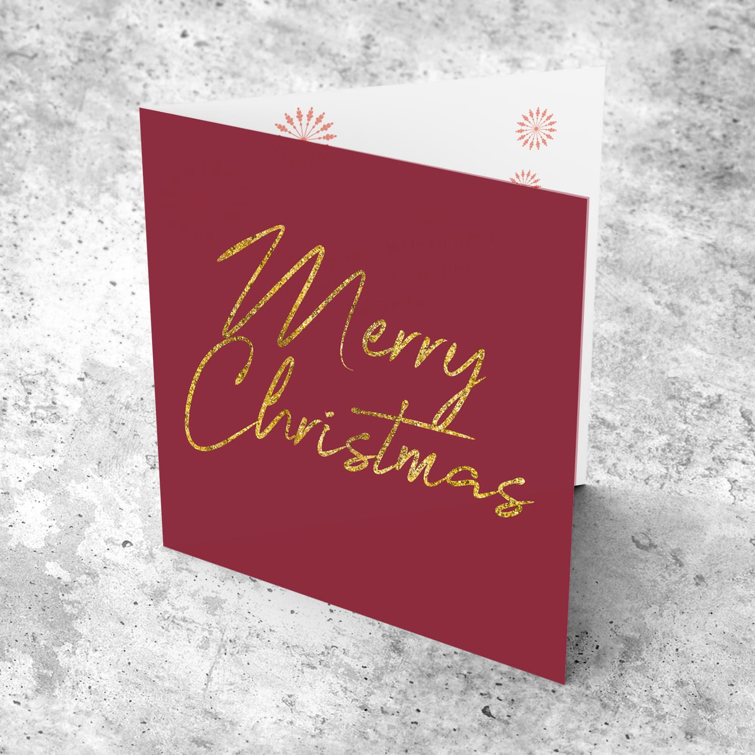 Golden glitter open Christmas card in English