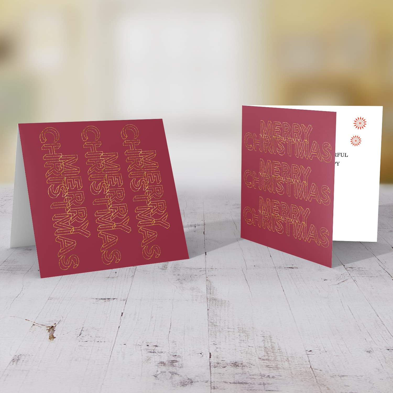 Golden glitter merry Christmas card in English