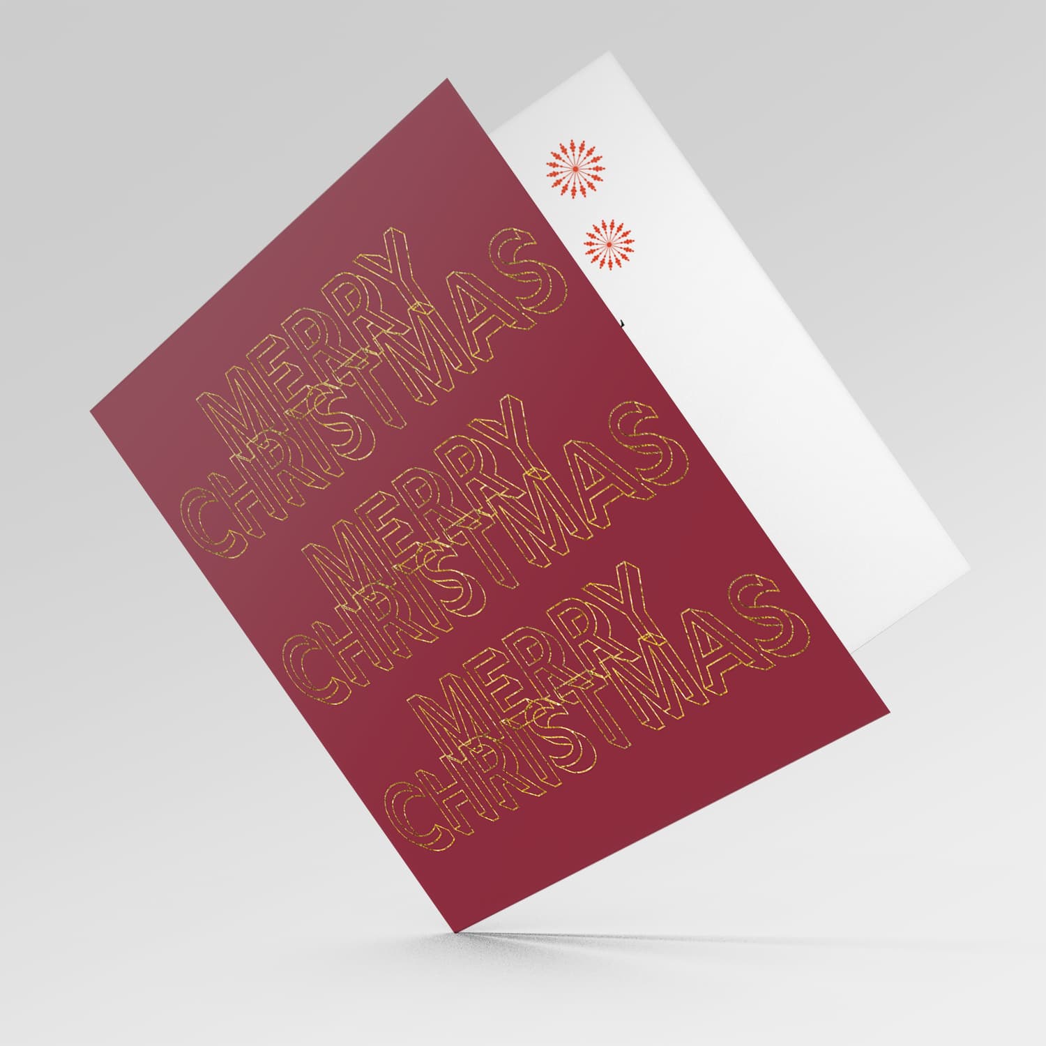 Golden glitter merry Christmas card in English