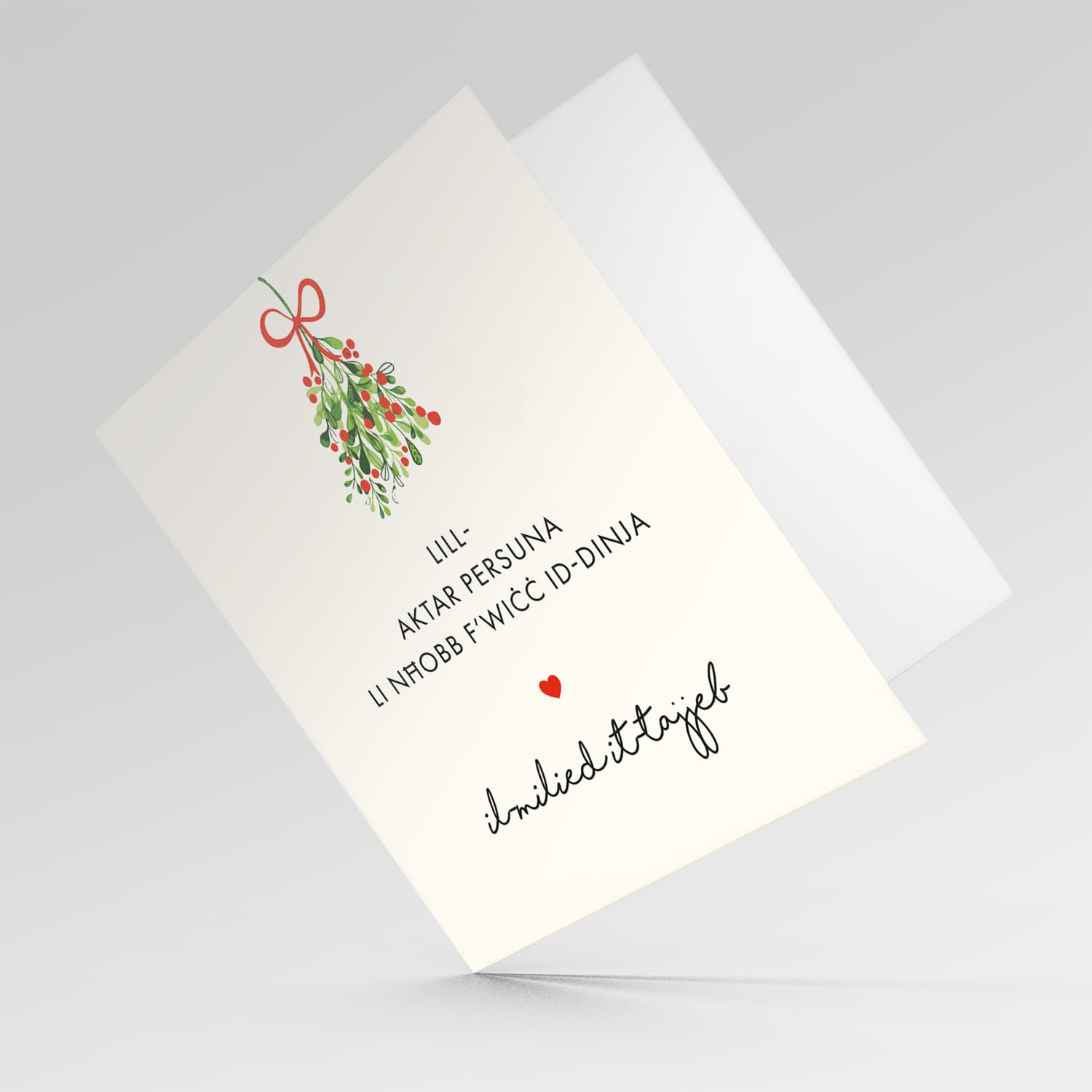 Boyfriend / Girlfriend / Wife / Husband - Mistletoe minimalist Christmas card to your love in Maltese