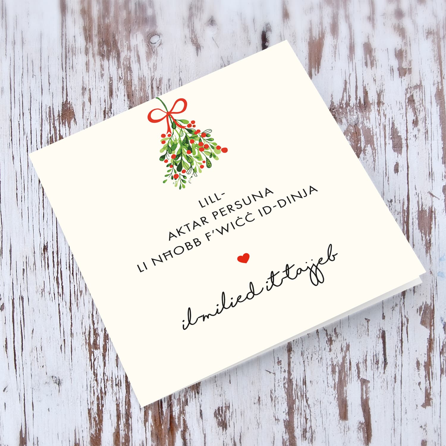 Boyfriend / Girlfriend / Wife / Husband - Mistletoe minimalist Christmas card to your love in Maltese