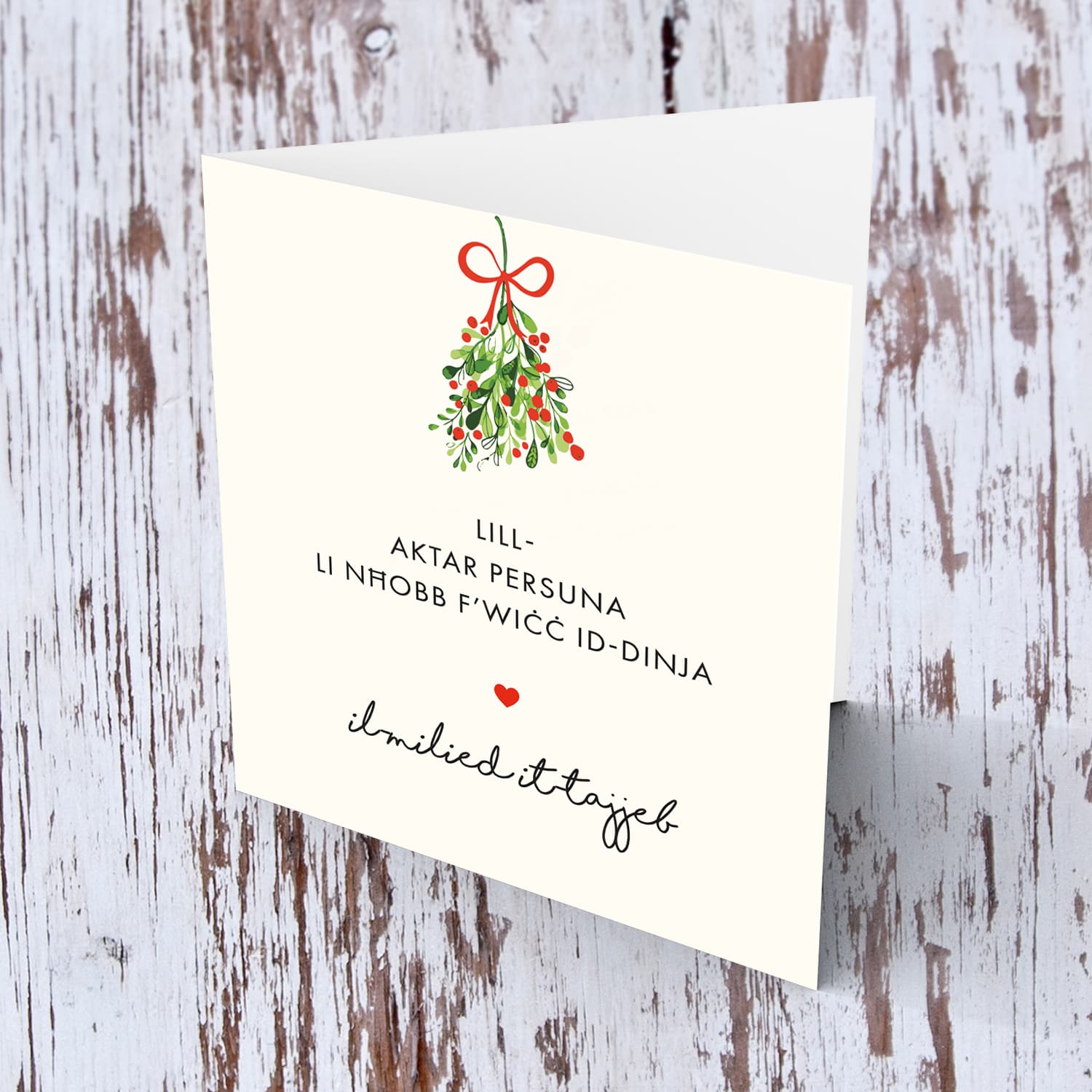 Boyfriend / Girlfriend / Wife / Husband - Mistletoe minimalist Christmas card to your love in Maltese