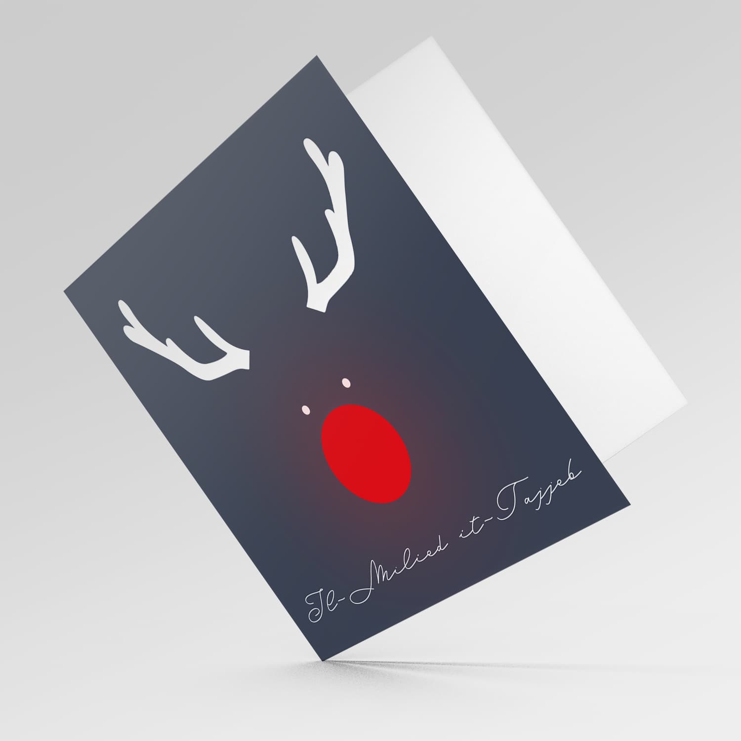 Big red glowing  Reindeer Rudolph's nose Christmas Card in Maltese