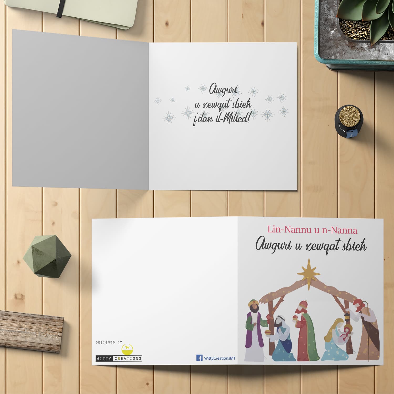 Grandparents - Crib themed Christmas card for grandparents in Maltese