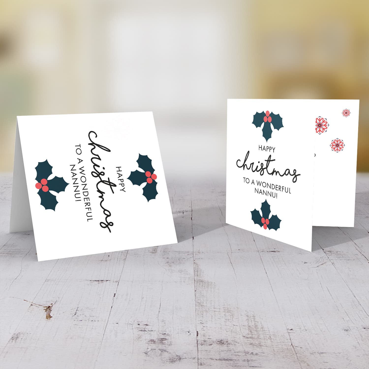 Grandpa - Minimalist Christmas card with hollies to a wonderful Nannu in English