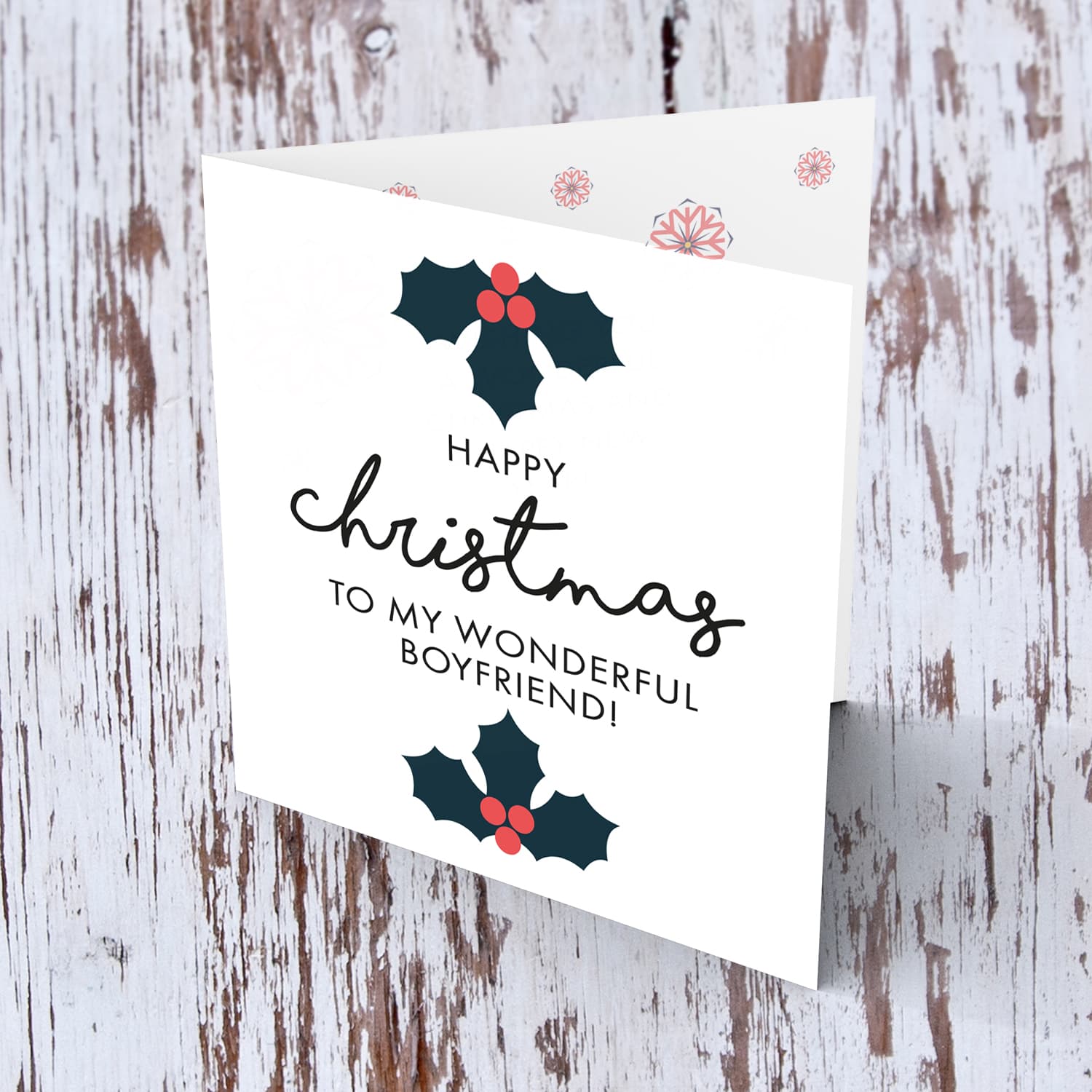 Boyfriend - Minimalist Christmas card with hollies to my wonderful Boyfriend in English