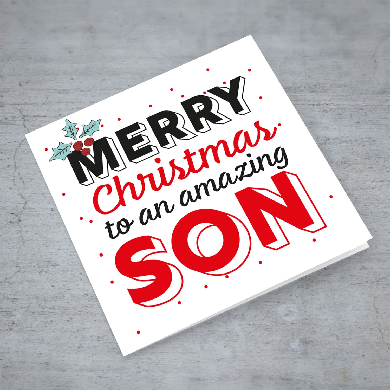 Son - Merry Christmas to an amazing Son Christmas card with holly in English
