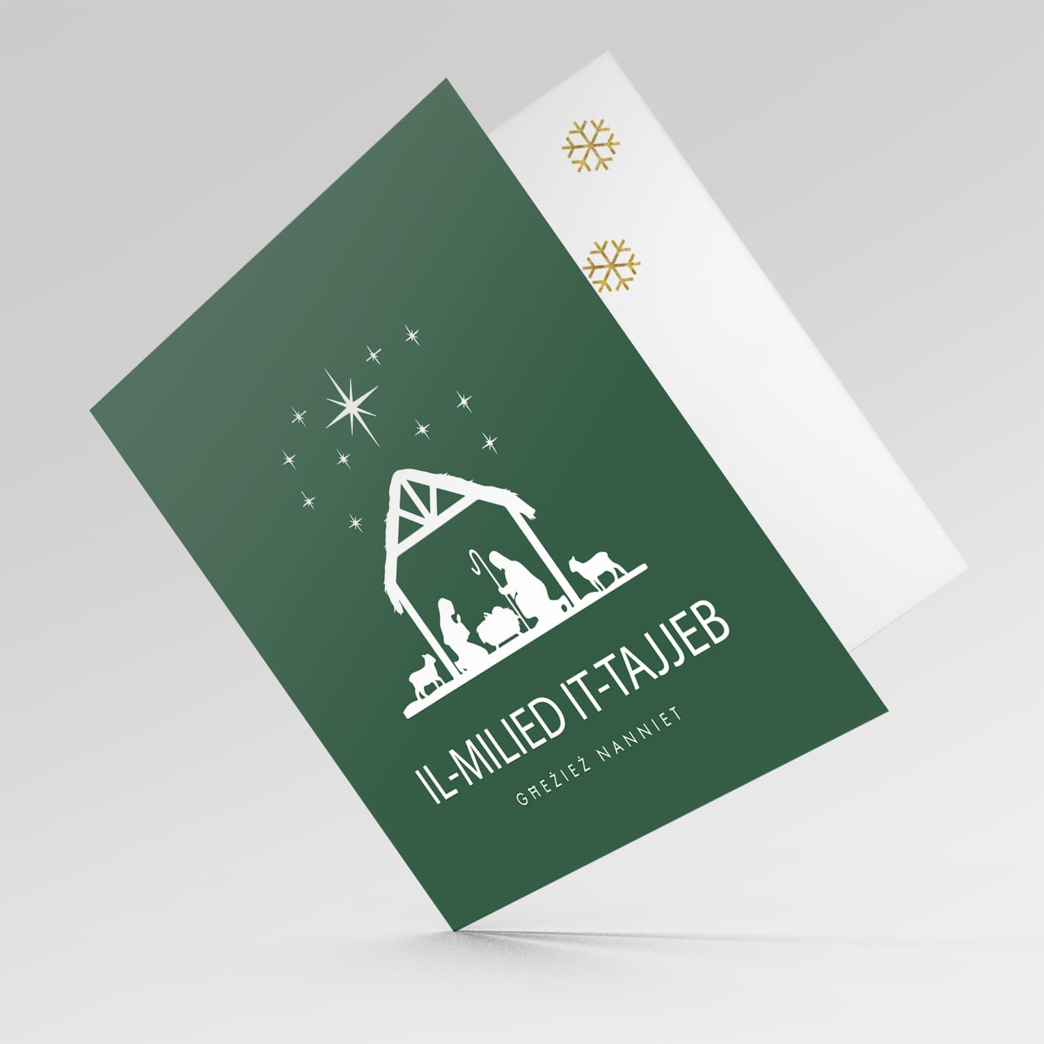 Grandparents - Crib silhouette with green background Christmas card to grandparents in Maltese