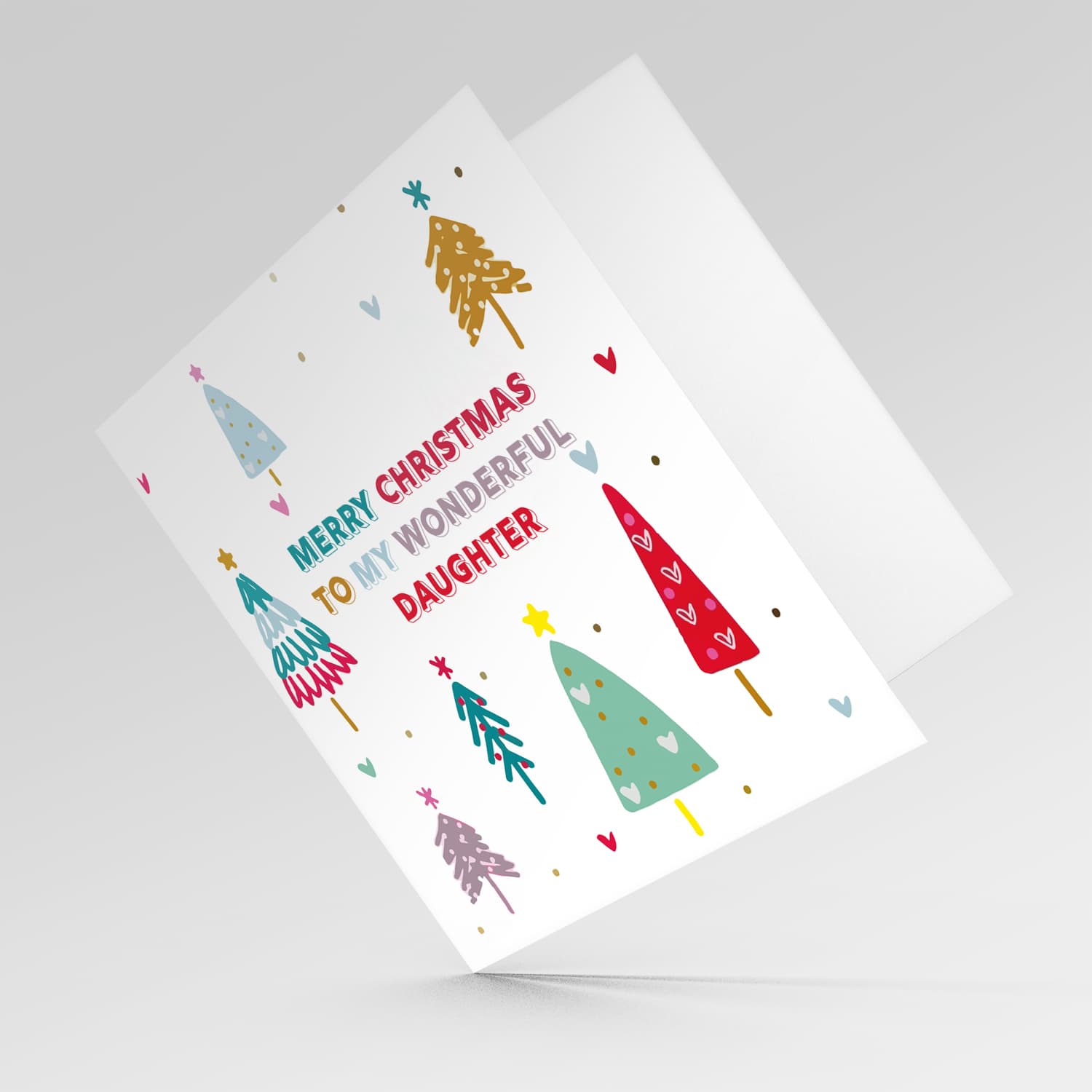 Daughter - Colourful christmas trees Christmas card for daughter in English