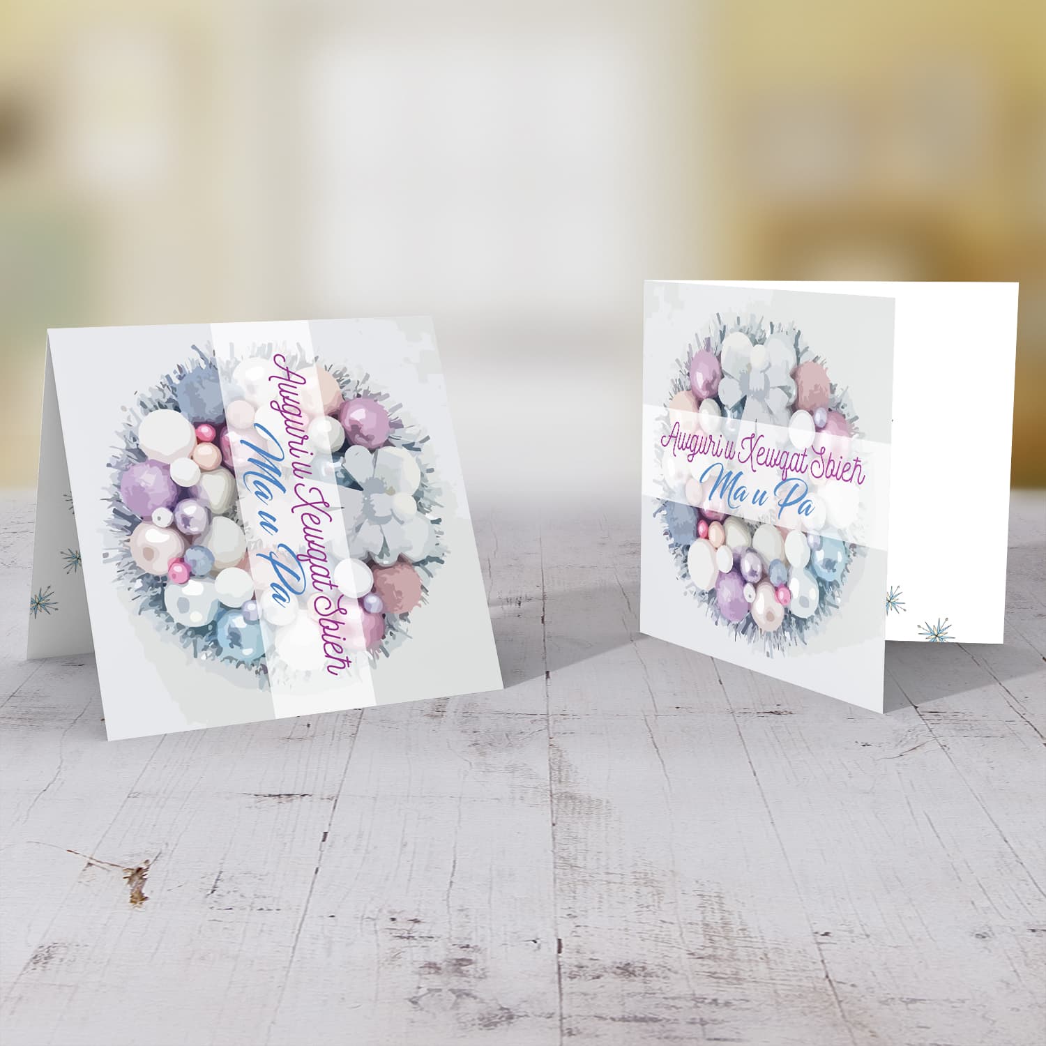 Parents - Christmas card for parents with bauble wreath in Maltese