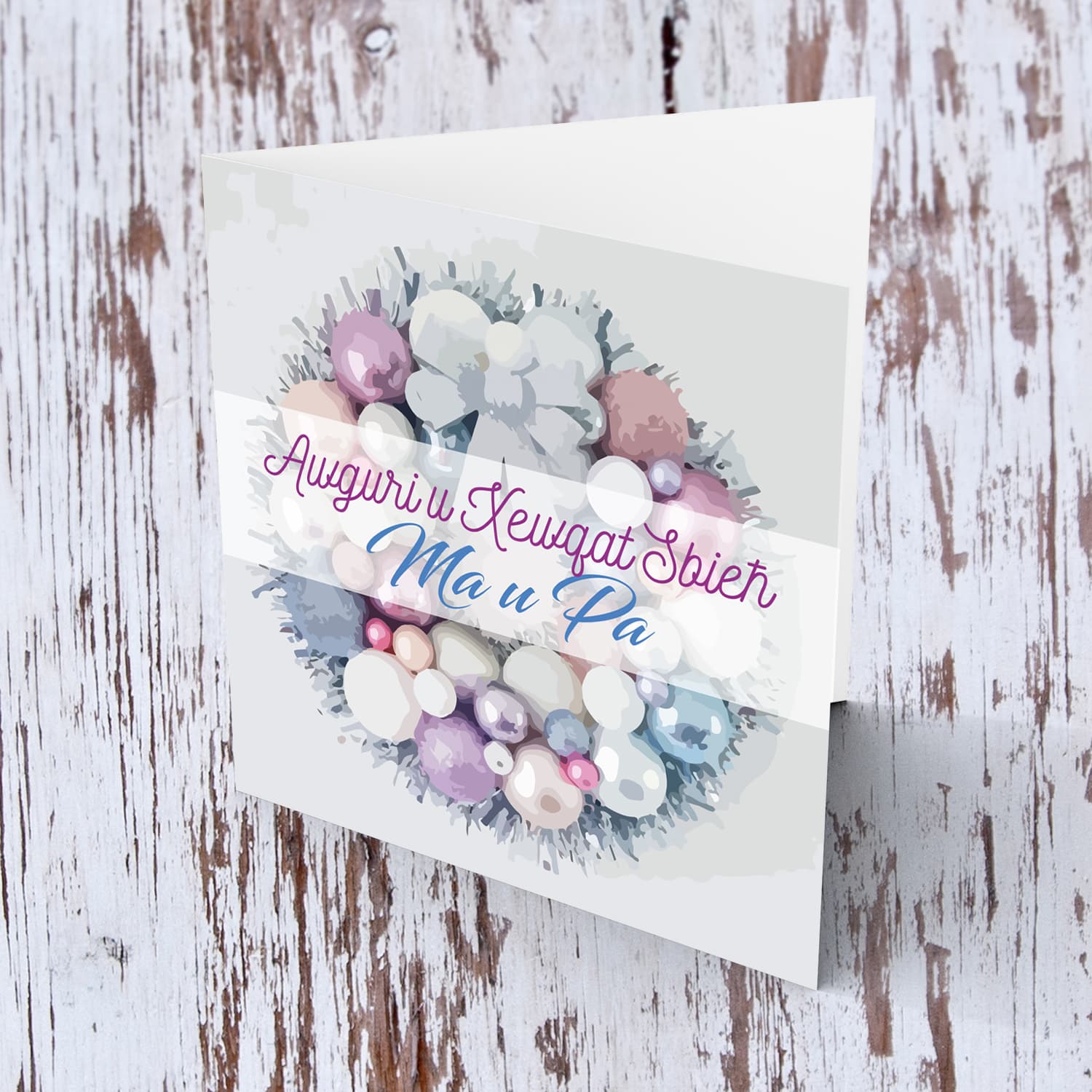 Parents - Christmas card for parents with bauble wreath in Maltese