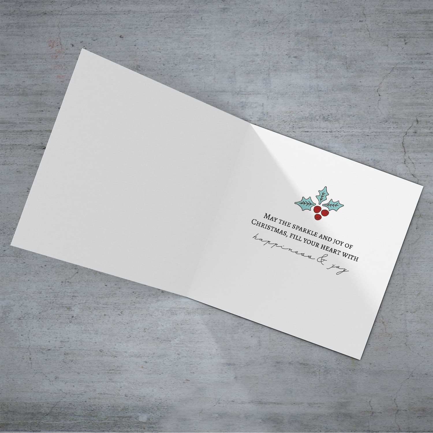 Girlfriend - Christmas holly, scattered snow, and light background Christmas card for girlfriend in English