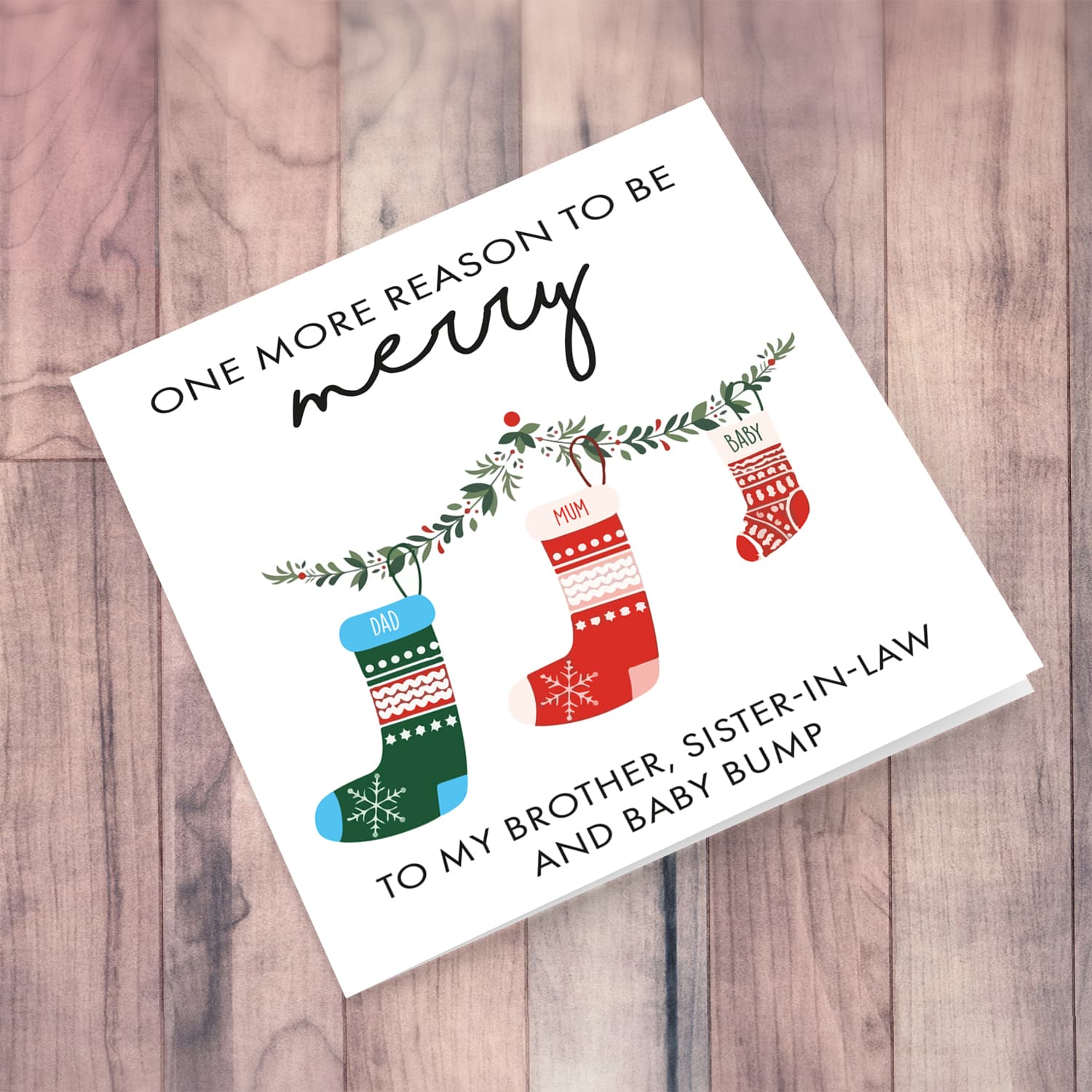 Baby Announcement - One more reason to be merry - brother, sister in law and baby bump in English