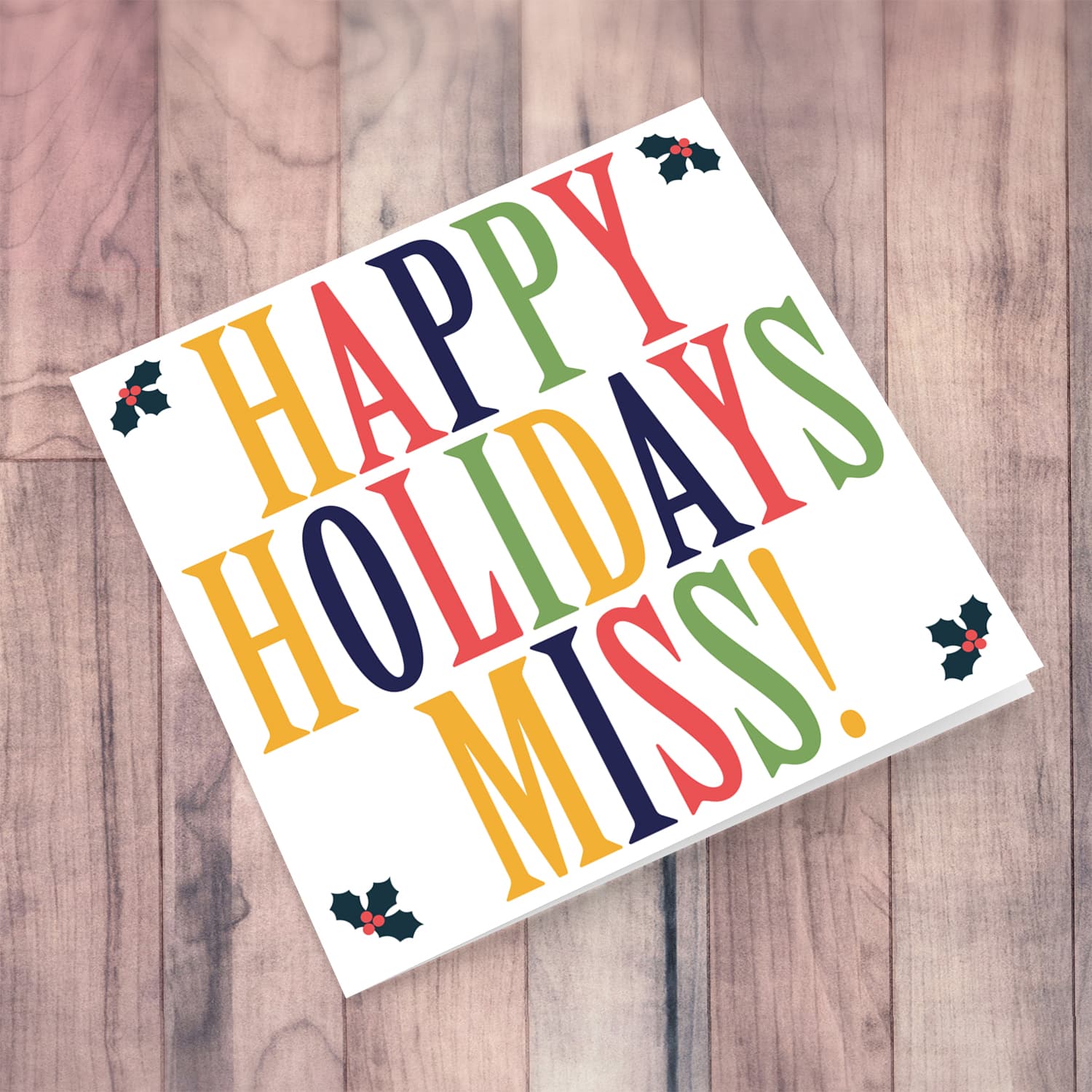 Teacher / L.S.E. / Carer - Colourful open Christmas card for Miss in English