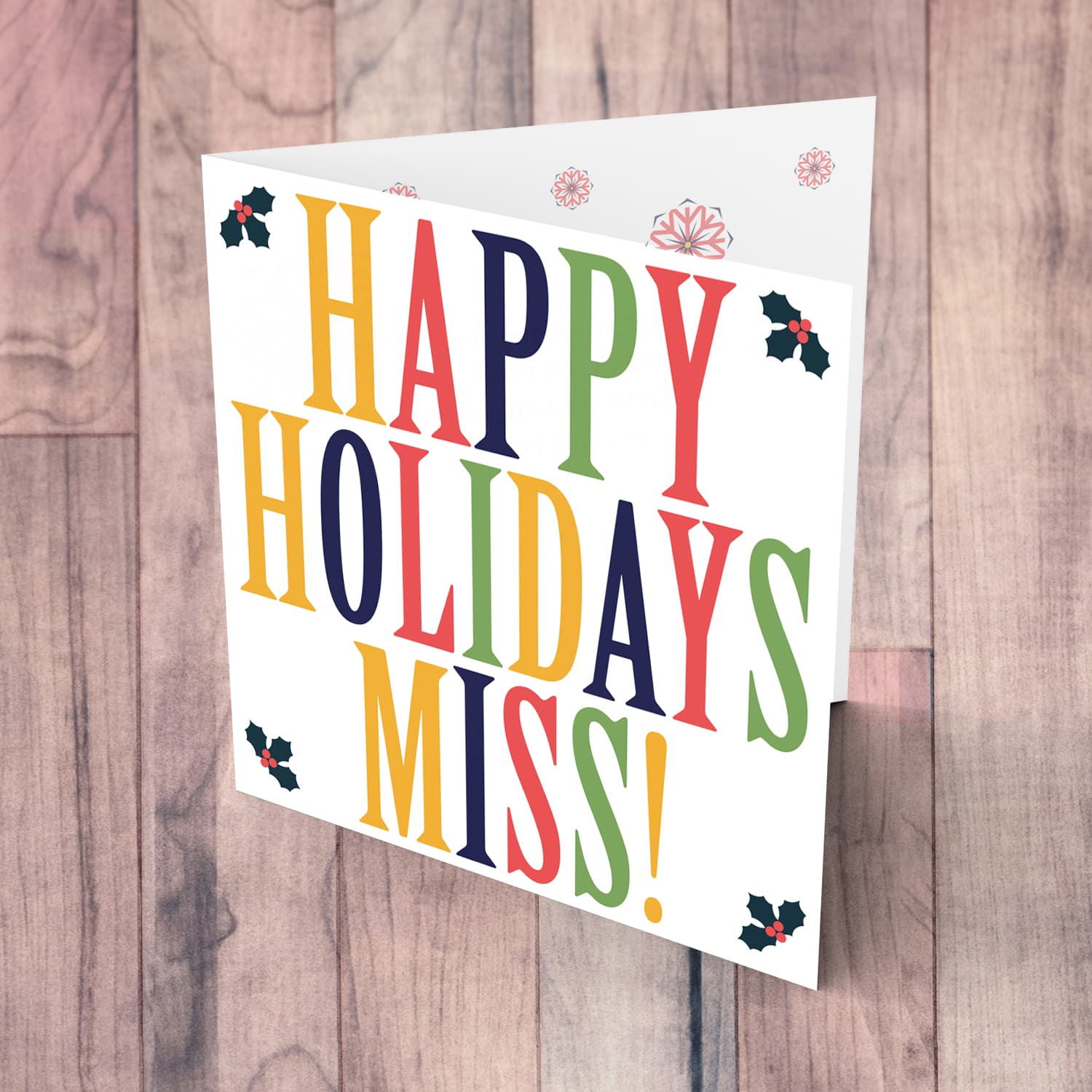 Teacher / L.S.E. / Carer - Colourful open Christmas card for Miss in English
