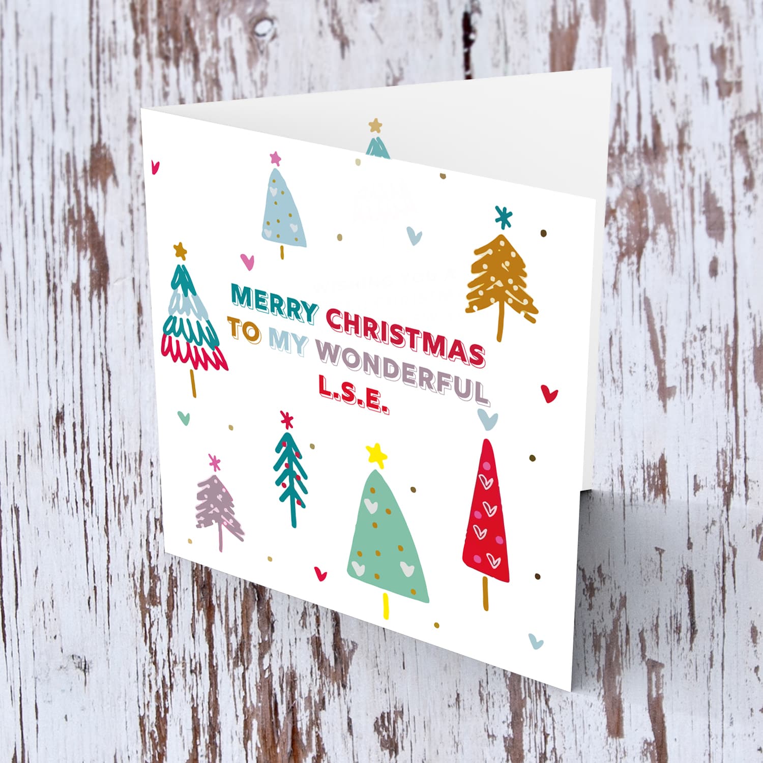 L.S.E. - Colourful christmas trees Christmas card for L.S.E. in English