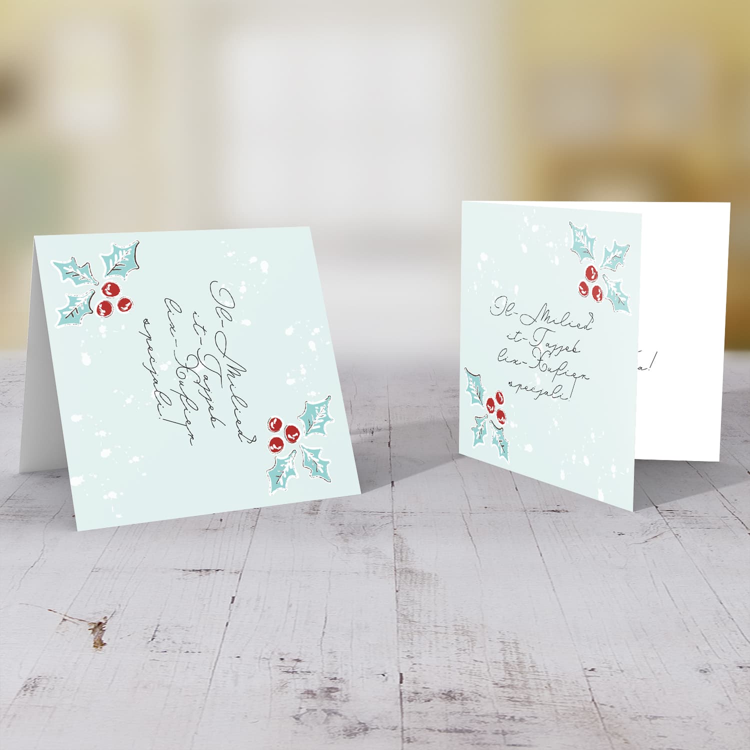 Christmas holly, scattered snow, and light background Christmas card in for a special school driver (MALE) Maltese