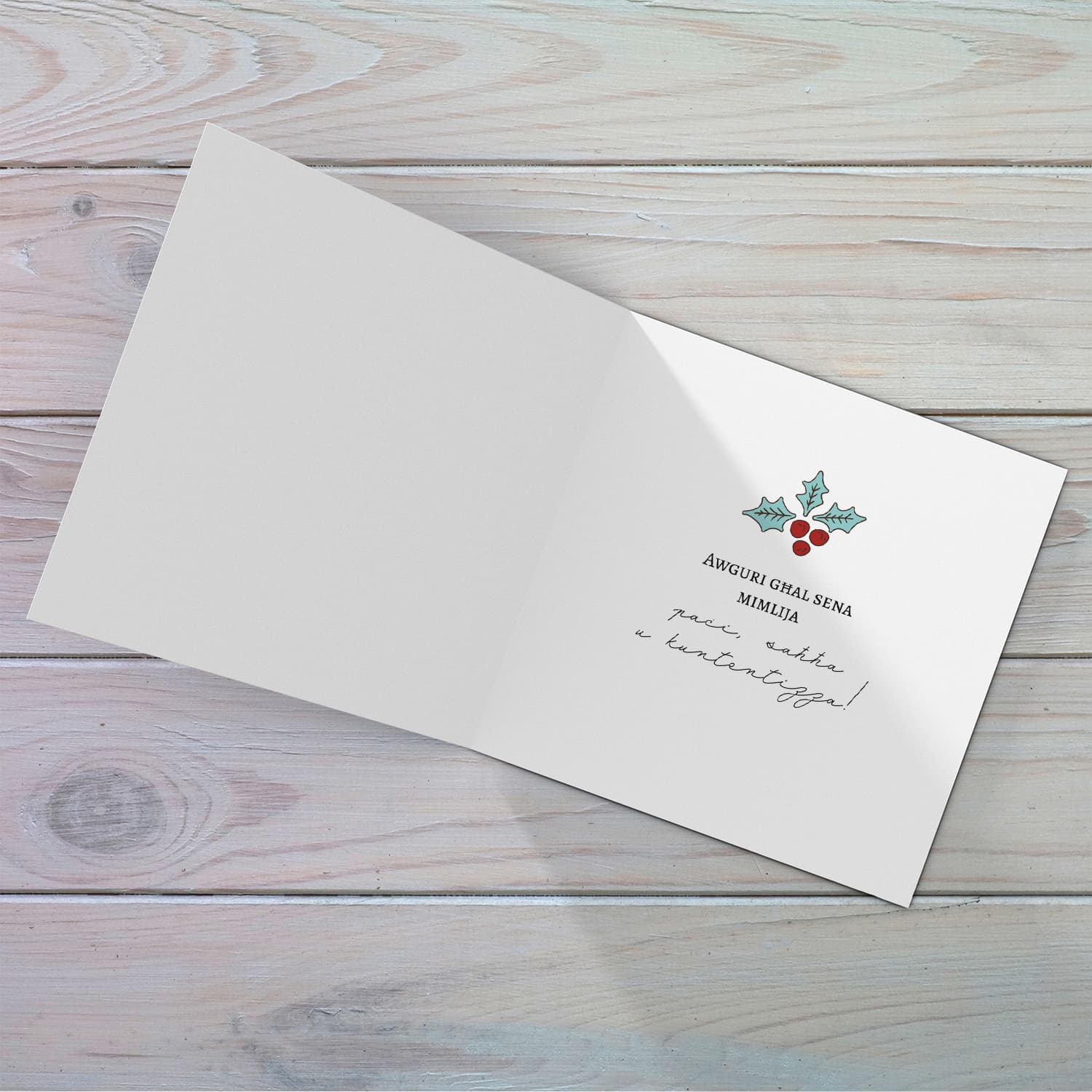 Assistant Head of School - Christmas holly, scattered snow, and light background Christmas card for the Assistant Head of School in Maltese