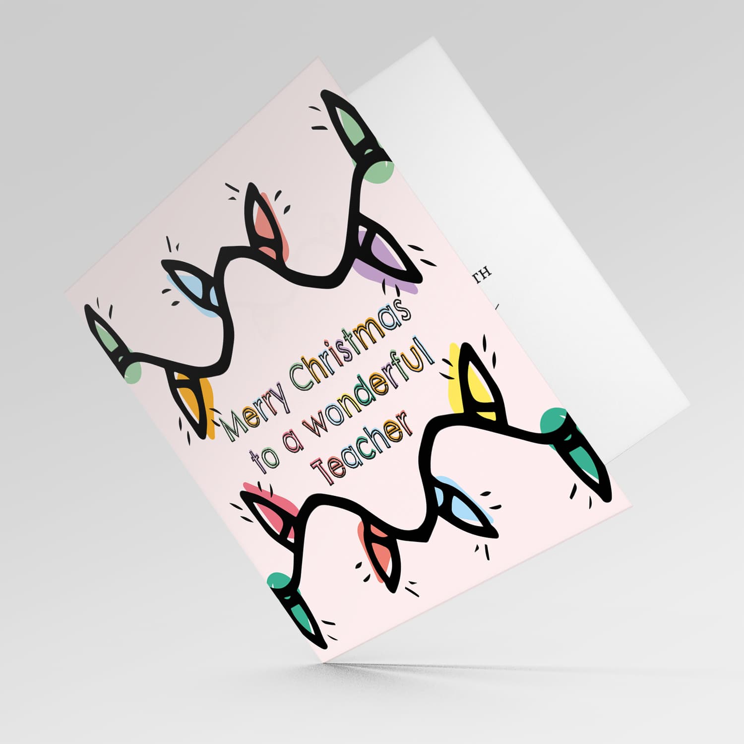 Teacher - Colourful lightbulb themed christmas card for a wonderful teacher in English
