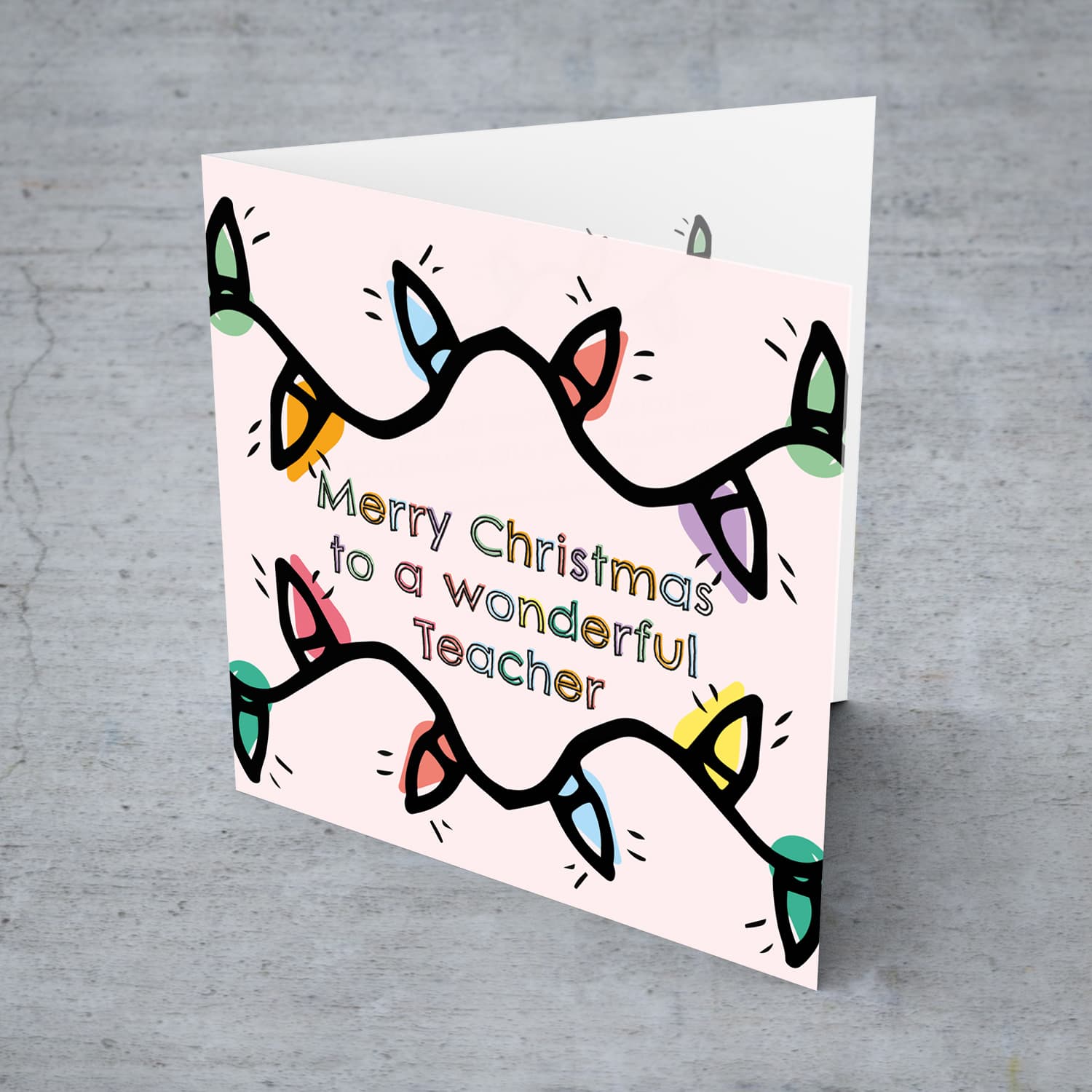 Teacher - Colourful lightbulb themed christmas card for a wonderful teacher in English