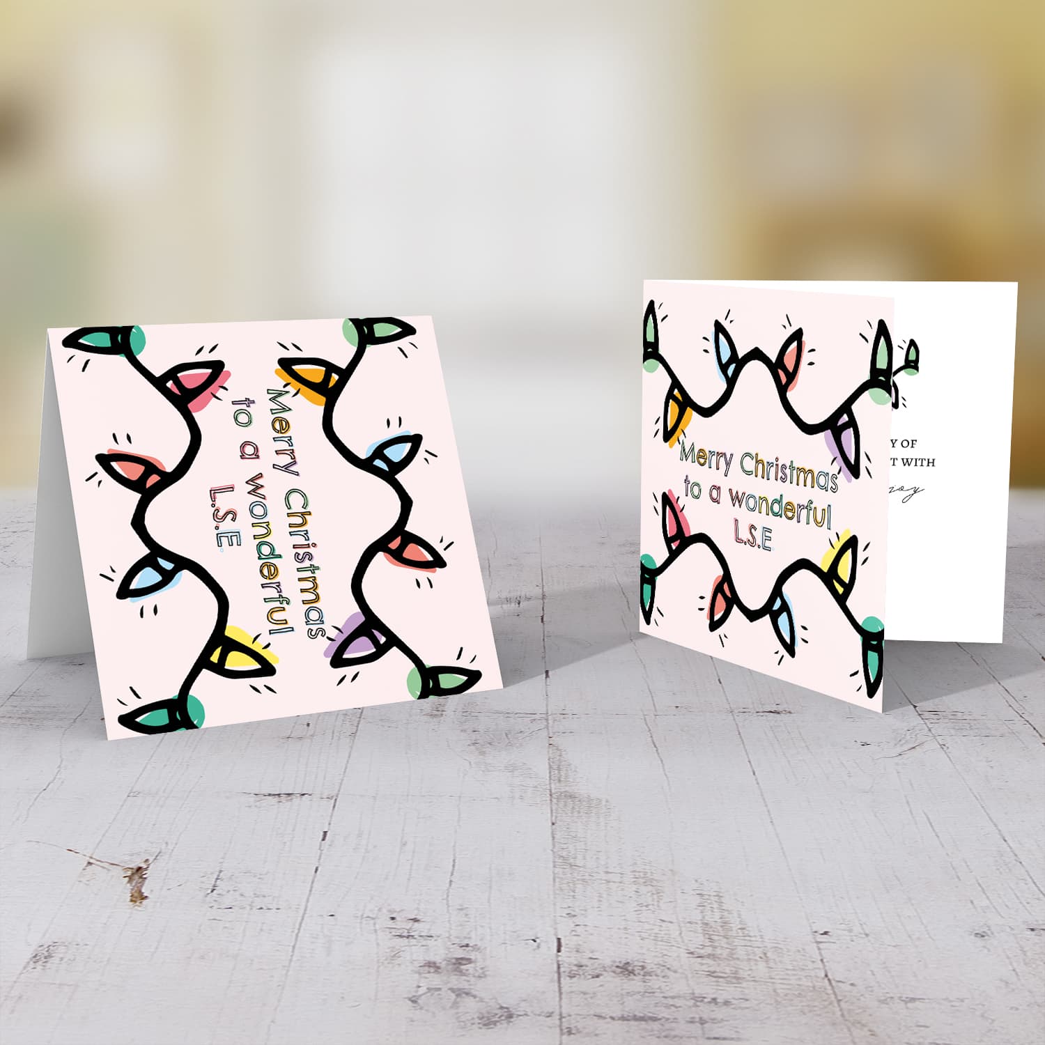 L.S.E. - Colourful lightbulb themed christmas card to a wonderful LSE in English